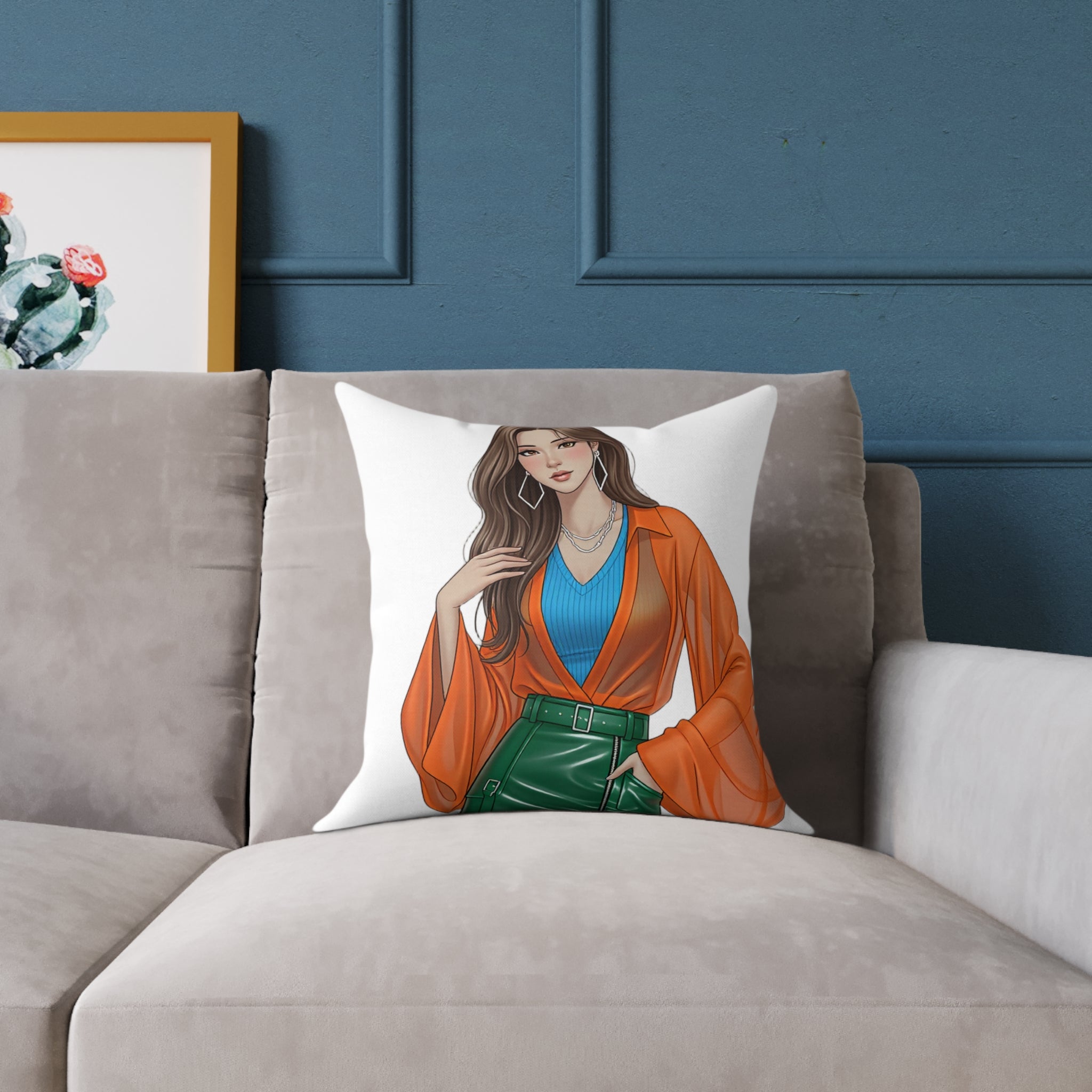 Fashion Illustration Square Throw Pillow — Modern Woman Accent Pillow