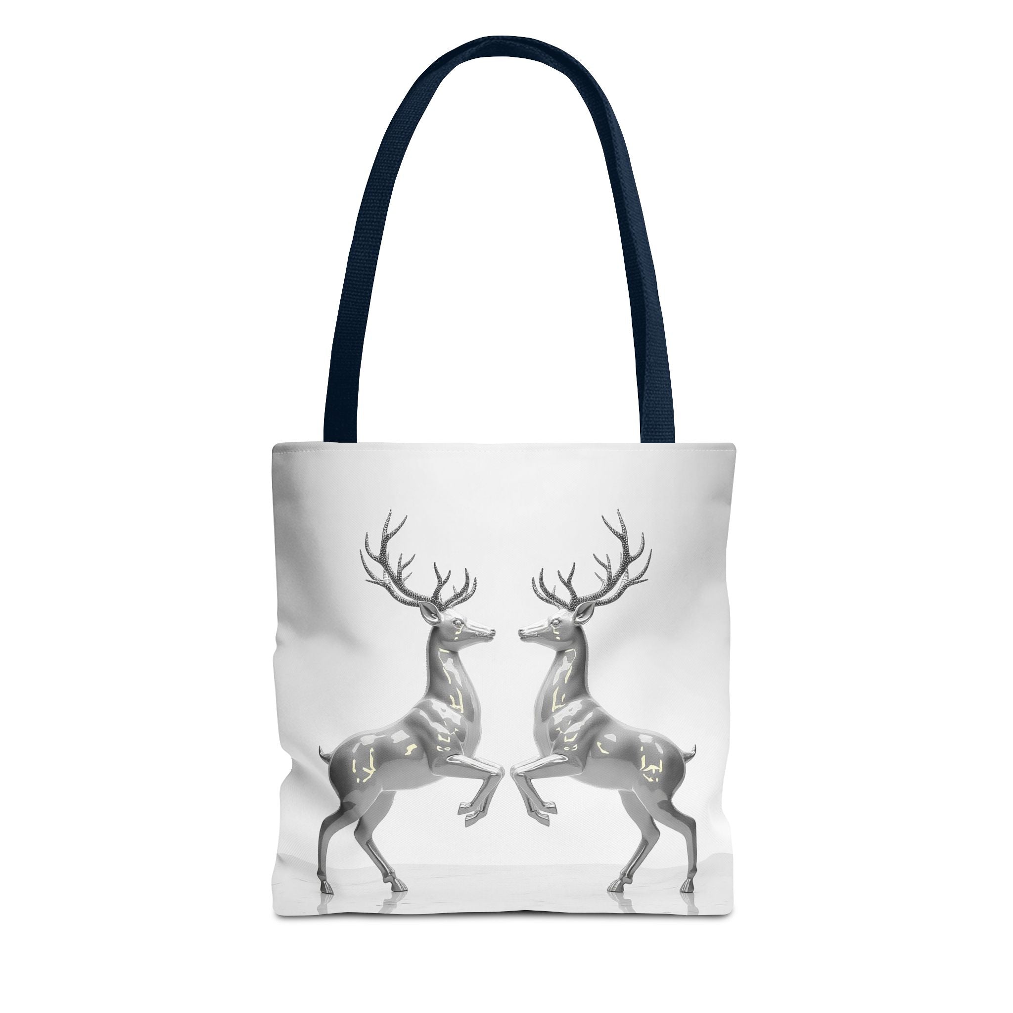 Silver Stag Mirror Tote Bag — Elegant Deer Print Eco Shopper