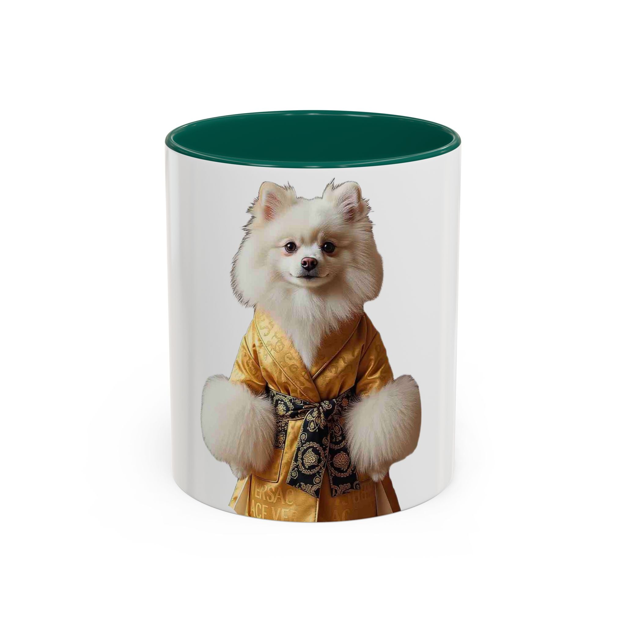 Pomeranian in Golden Robe Mug — Colorful 11oz & 15oz Ceramic Coffee Mug