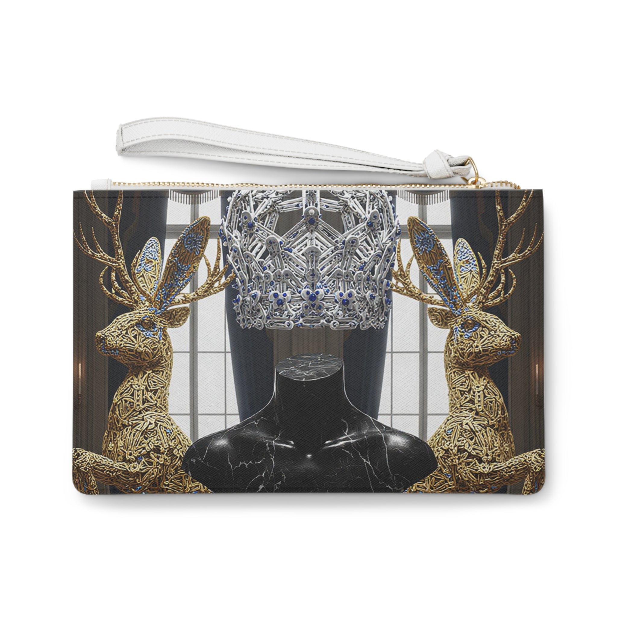 Black Luxury Crown Clutch Bag – Elegant Daily Purse, Minimal Gold Pattern, Gift-Ready Design