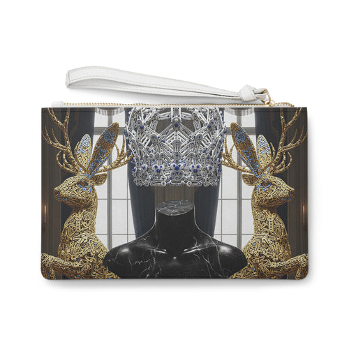 Black Luxury Crown Clutch Bag – Elegant Daily Purse, Minimal Gold Pattern, Gift-Ready Design