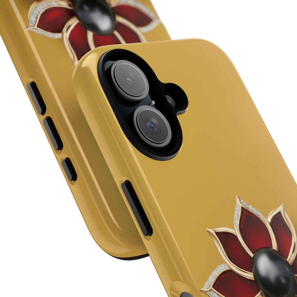 Gold & Red Floral Jewel Phone Case — Raised Flower Grip
