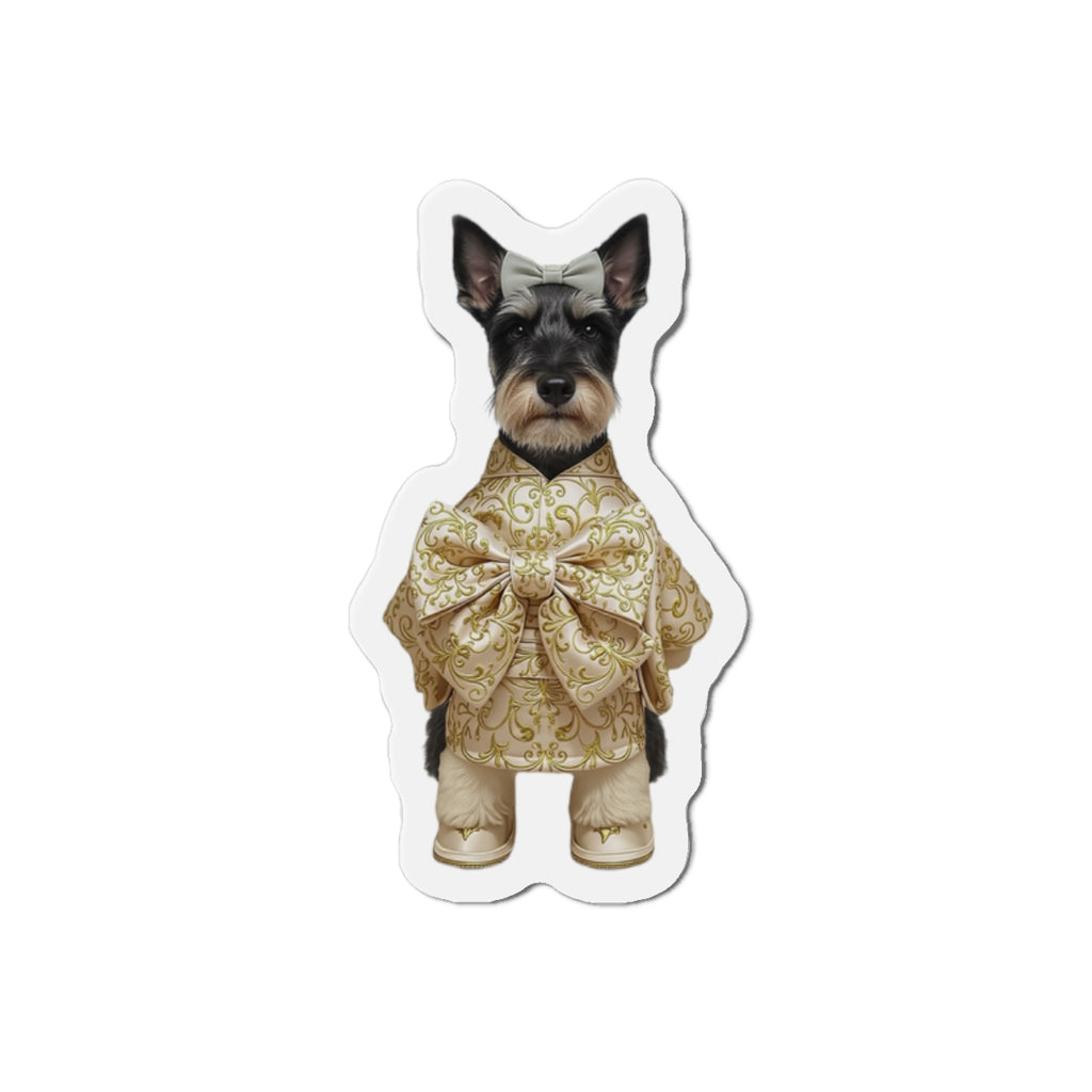 Schnauzer in Gold Bow Die-Cut Magnet | Luxury Dog Fridge Magnet