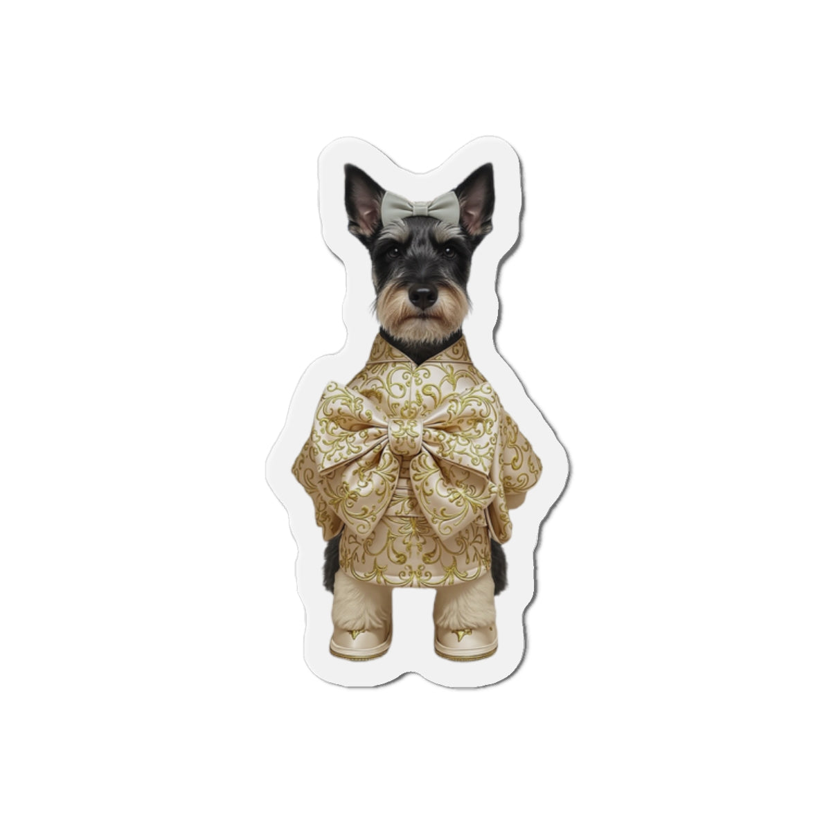 Schnauzer in Gold Bow Die-Cut Magnet | Luxury Dog Fridge Magnet