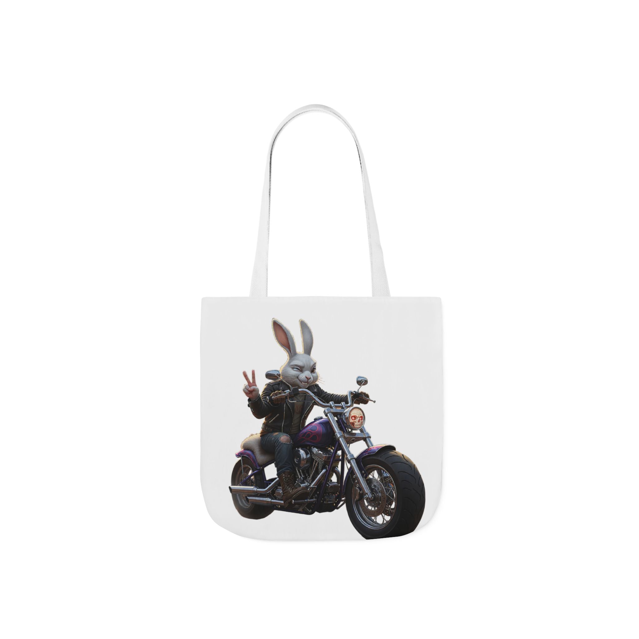 Biker Bunny Canvas Tote — Motorcycle Rabbit Graphic Tote Bag