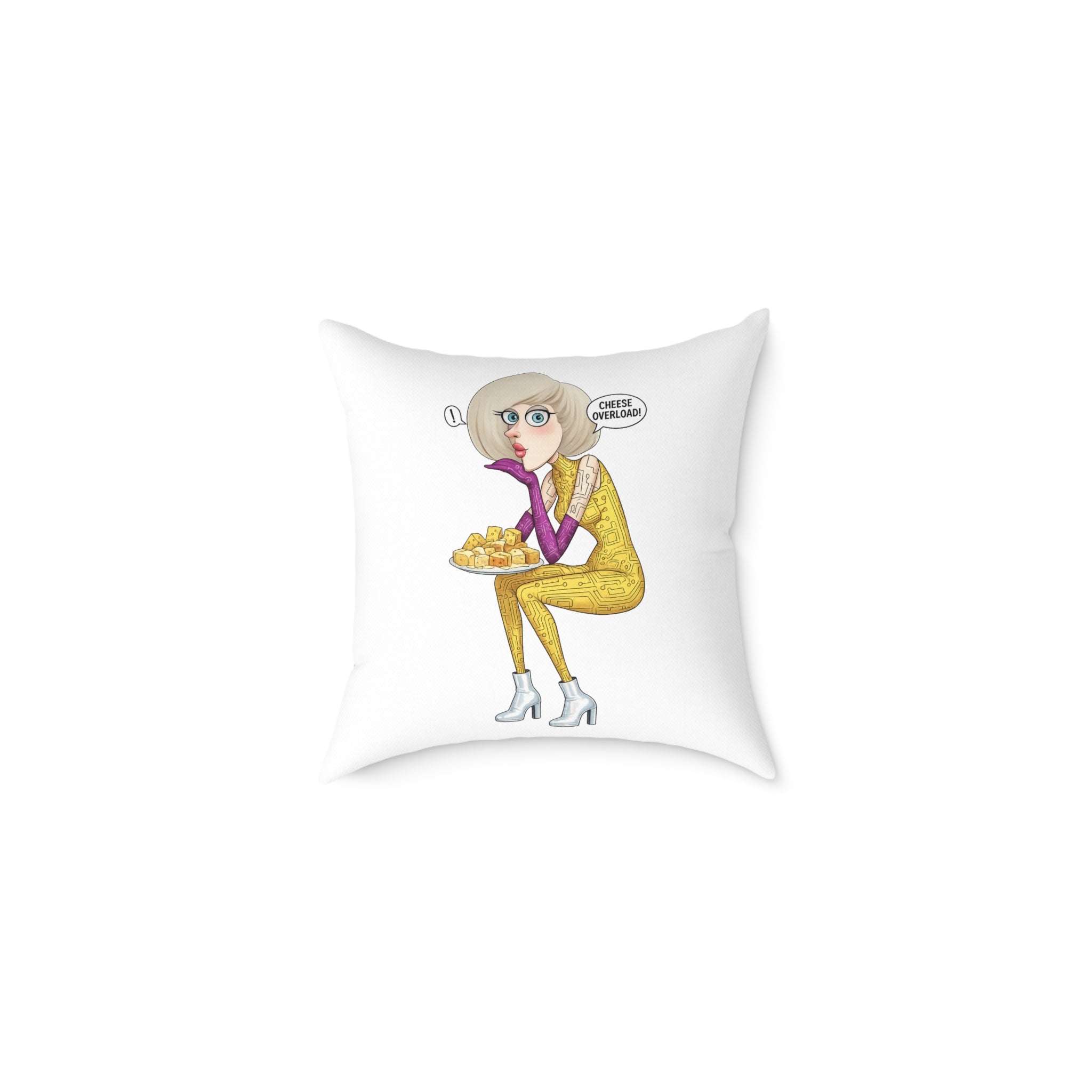 Funny Cheese Lover Square Poly Canvas Pillow — Cartoon Cheese Cushion