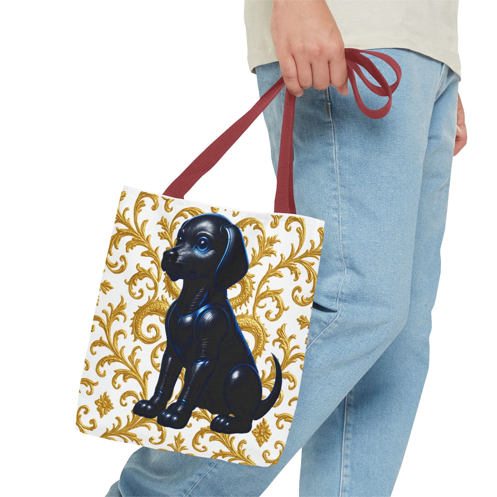 Luxury Black Dog Art Tote Bag – Gold Baroque Puppy Tote