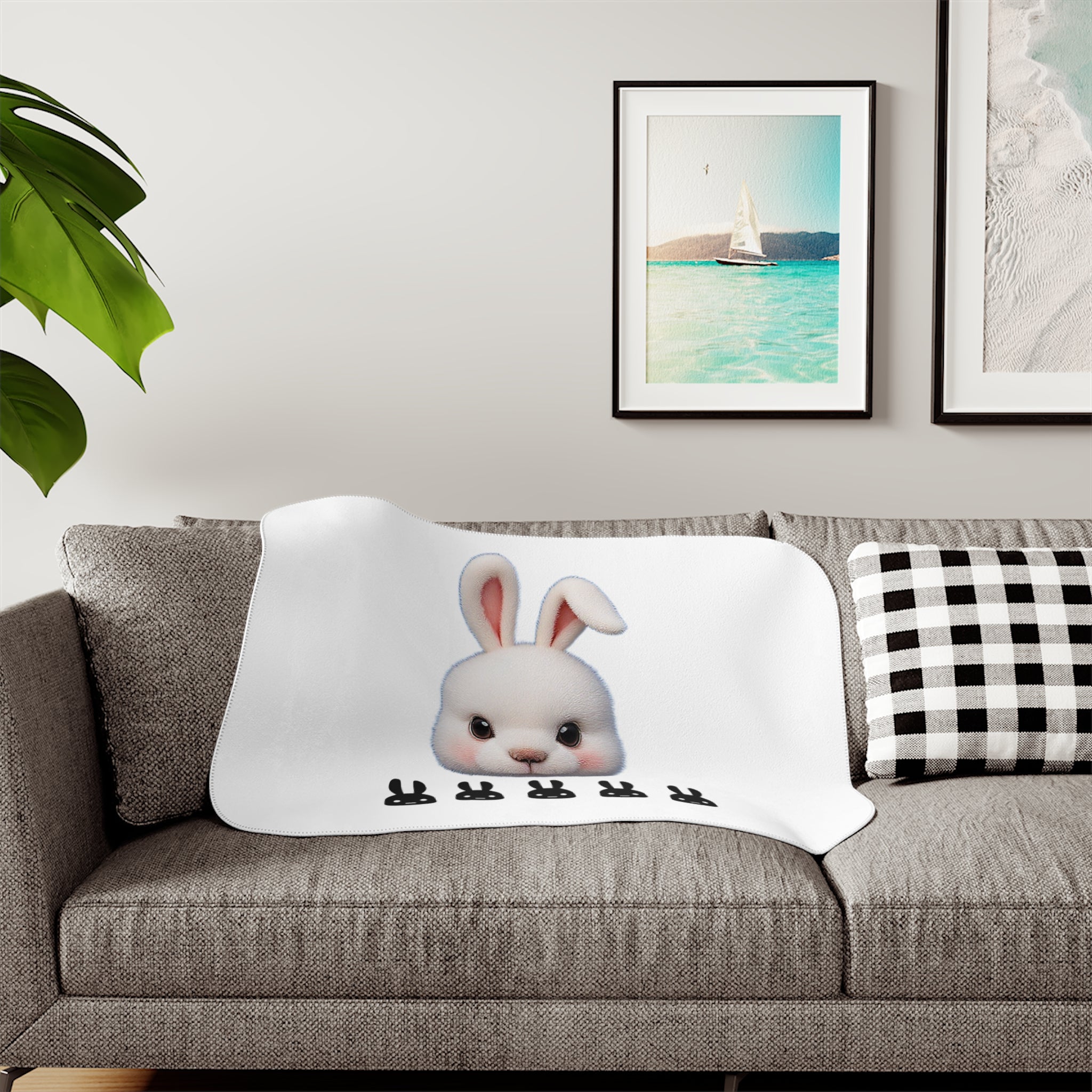Cute Side Bunny Throw Blanket – Minimal Rabbit Illustration