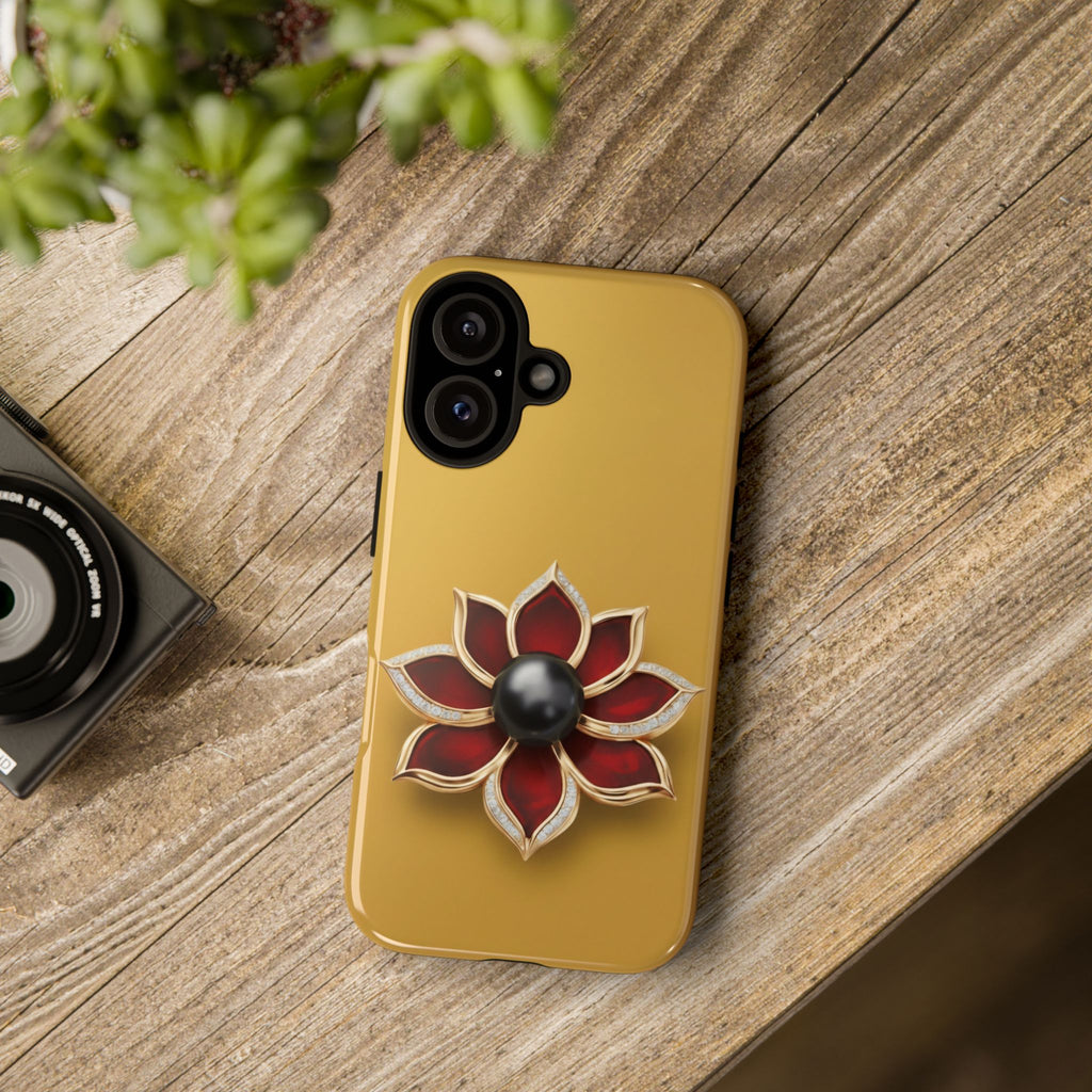 Gold & Red Floral Jewel Phone Case — Raised Flower Grip