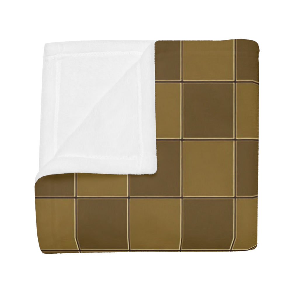Gold Mosaic Plush Fleece Blanket – Luxury Checker Pattern Throw