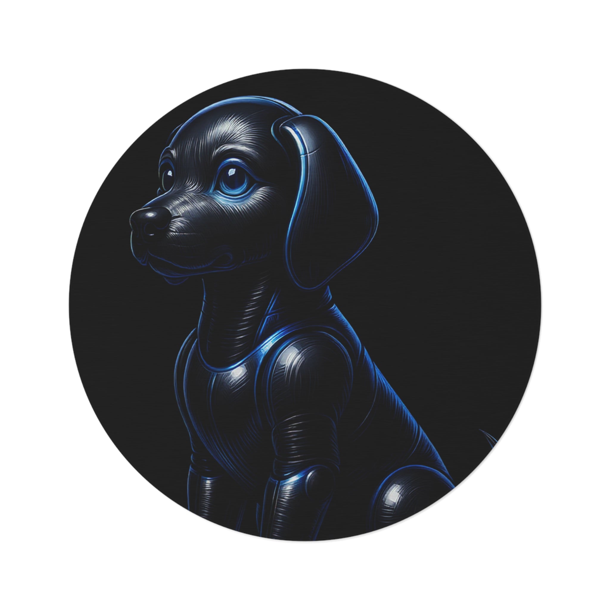 Midnight Guardian — Sculptural Dog Art Round Rug