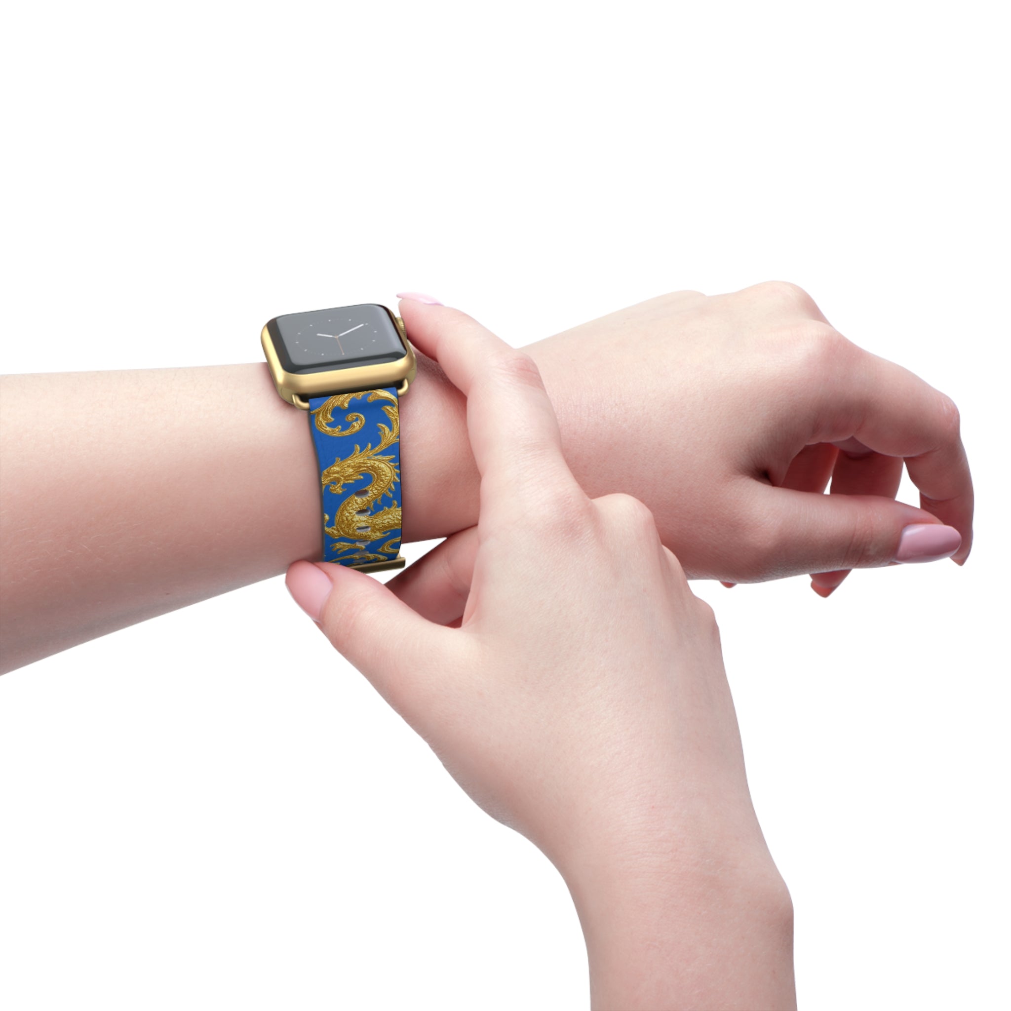 Dragon Baroque Watch Band – Gold Dragon Scroll Pattern on Royal Blue