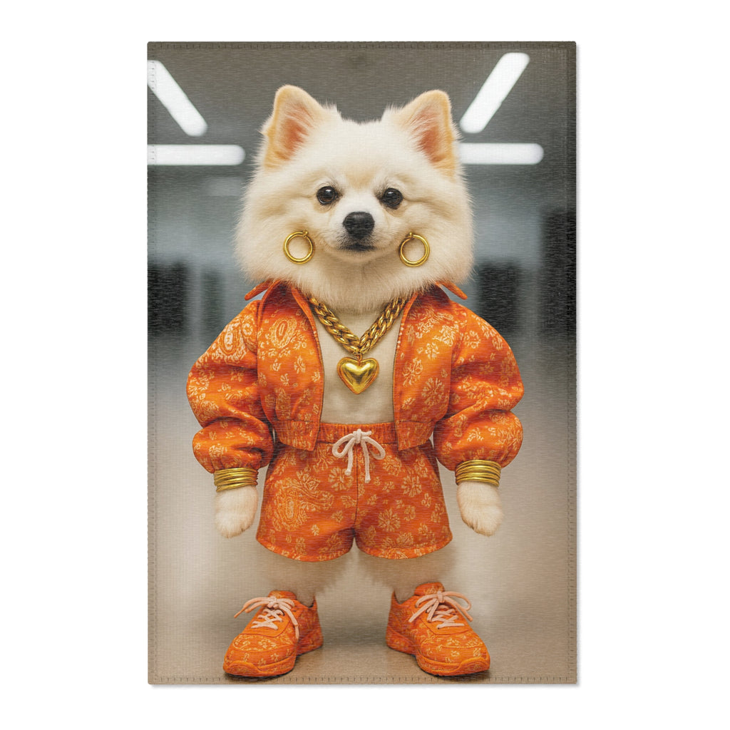 Luxury Dog Art Rug – Orange Royal Pup Statement Design