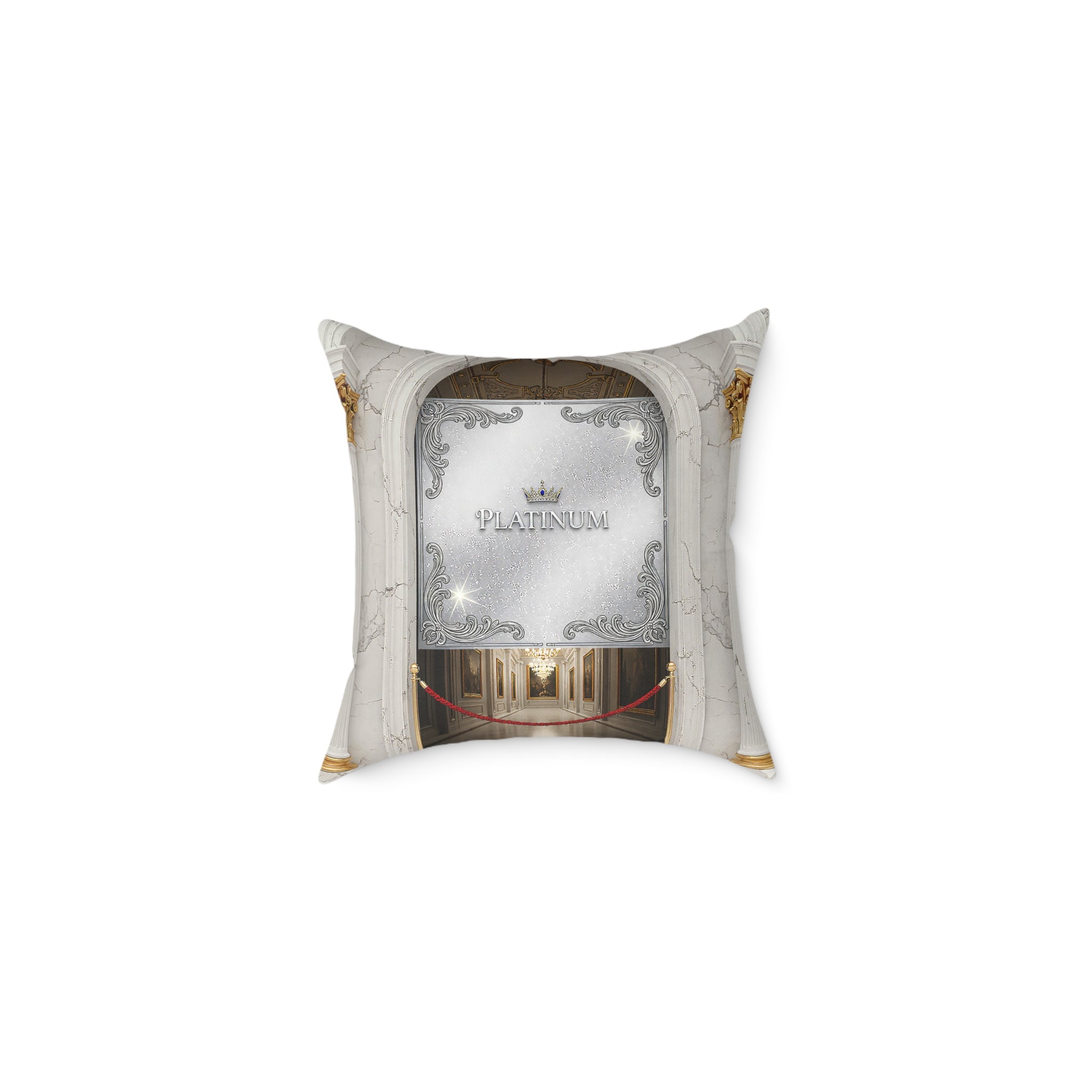 Platinum Crown Decorative Pillow — Luxury Silver Square Throw Pillow