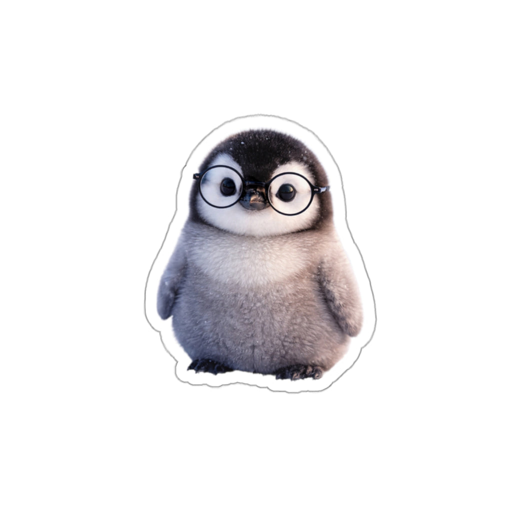 Cute Nerd Penguin Die-Cut Sticker — Baby Penguin with Glasses for Laptops & Journals