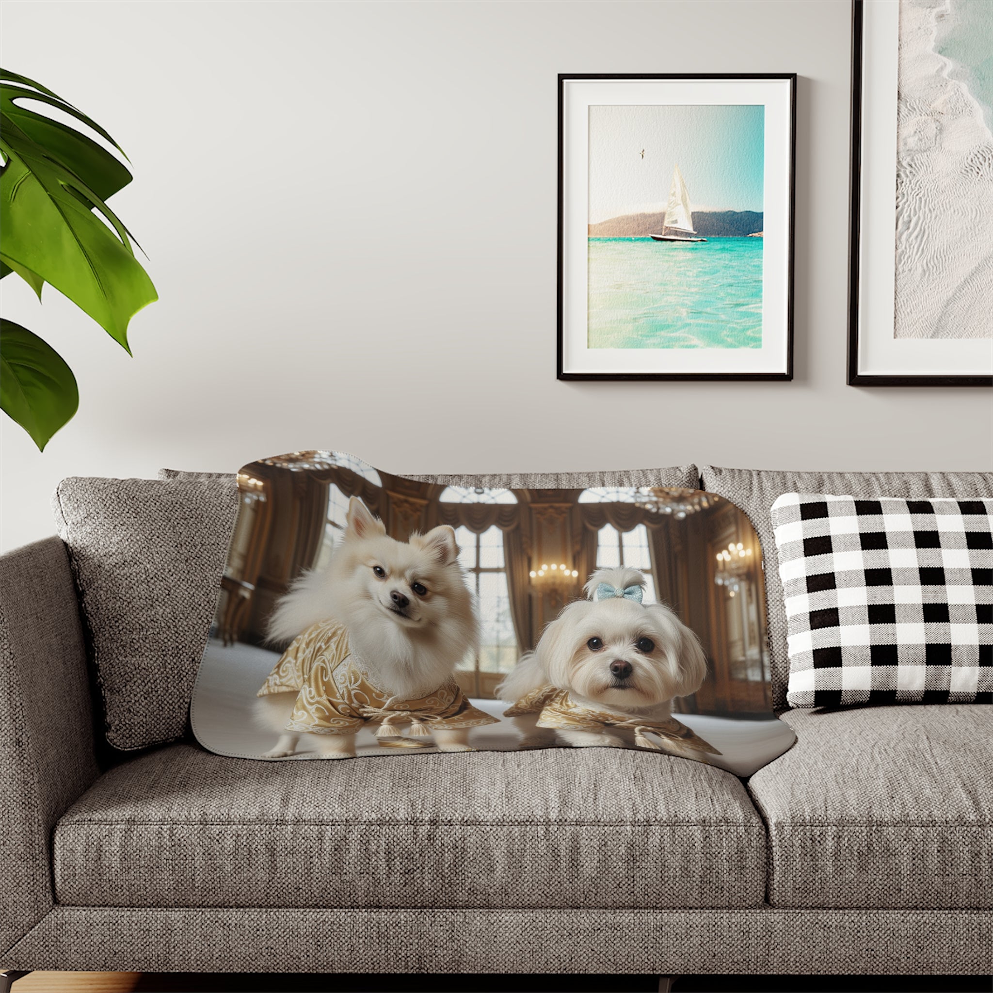 Luxury Pet Sherpa Blanket — Portrait of Dressed Pomeranian & Maltese