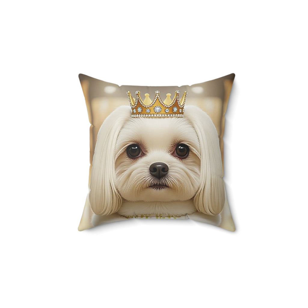 Maltese Dog Portrait Pillow — Gold-Toned Elegant Decorative Cushion