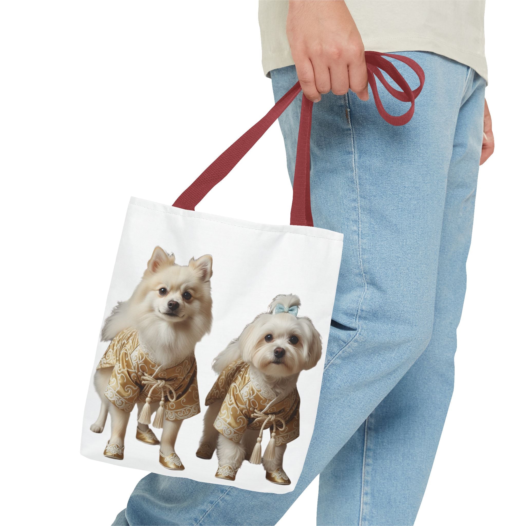 Cute Dogs Printed Tote Bag — Pomeranian & Shih Tzu in Sweaters All-Over Print