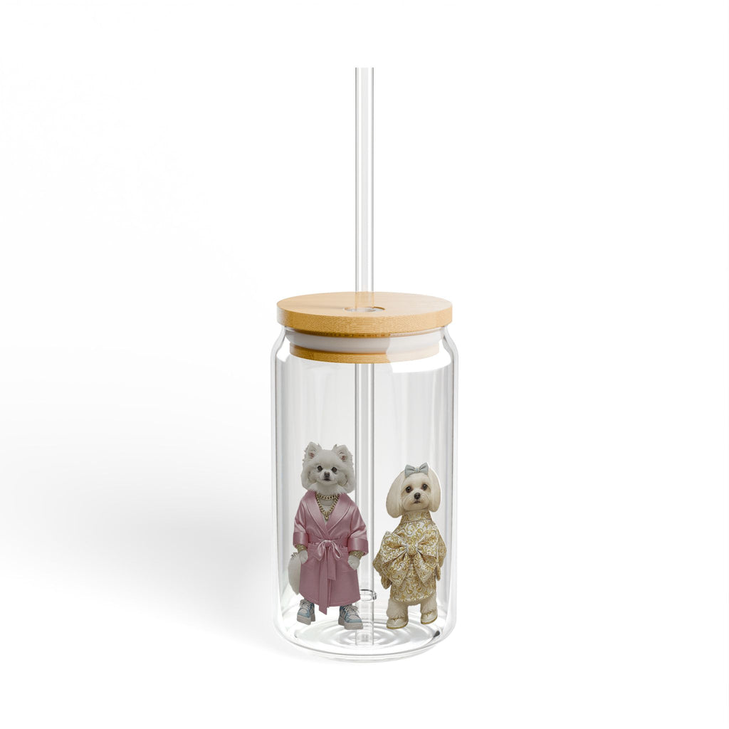 Royal Pup Duo 16oz Glass Tumbler — 'Sip with Style' Bamboo Lid & Straw