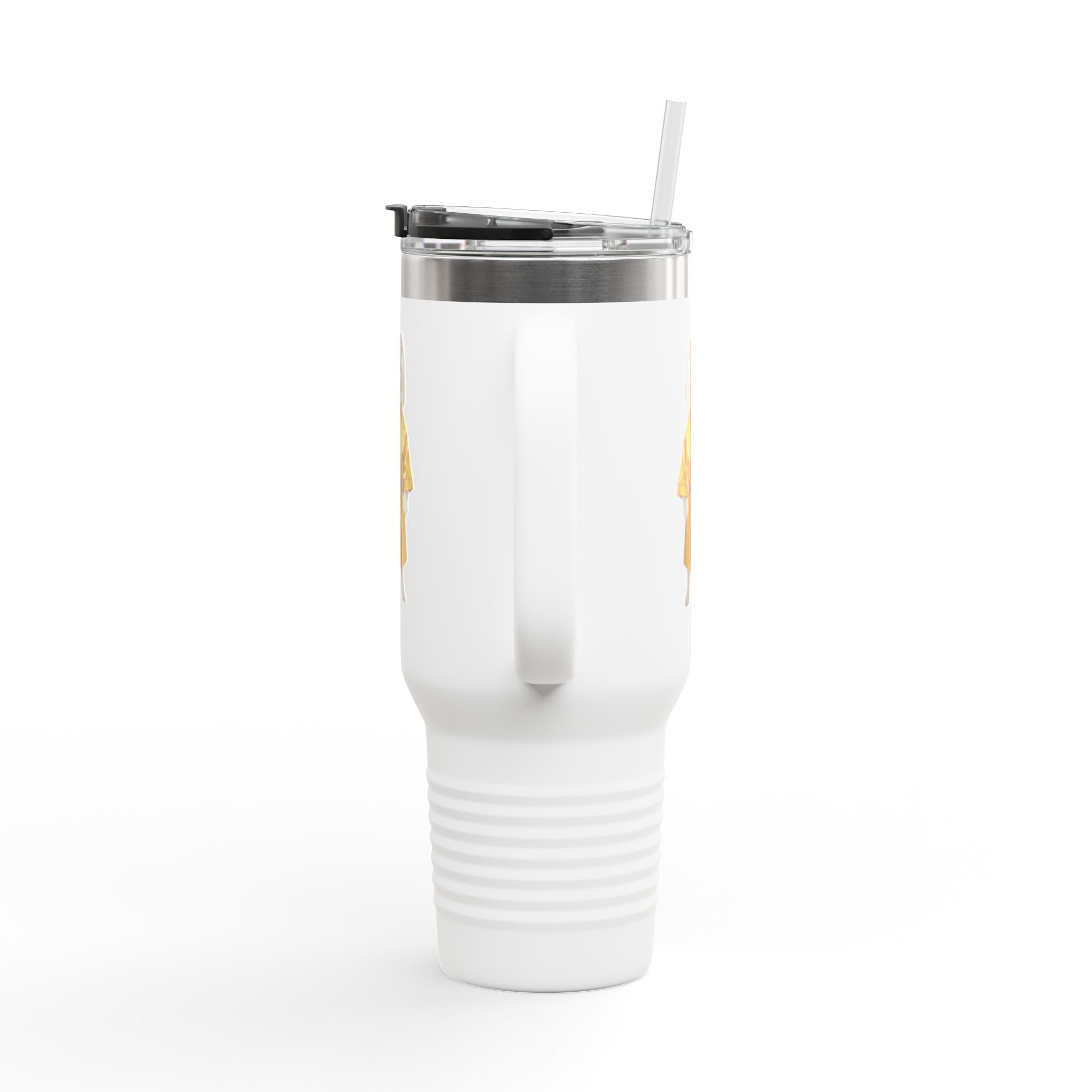 A tumbler that feels like walking with a royal Pomeranian in a golden hallway
