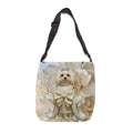 Elegant Dog Art Tote Bag – Gold Bow Puppy Floral Tote