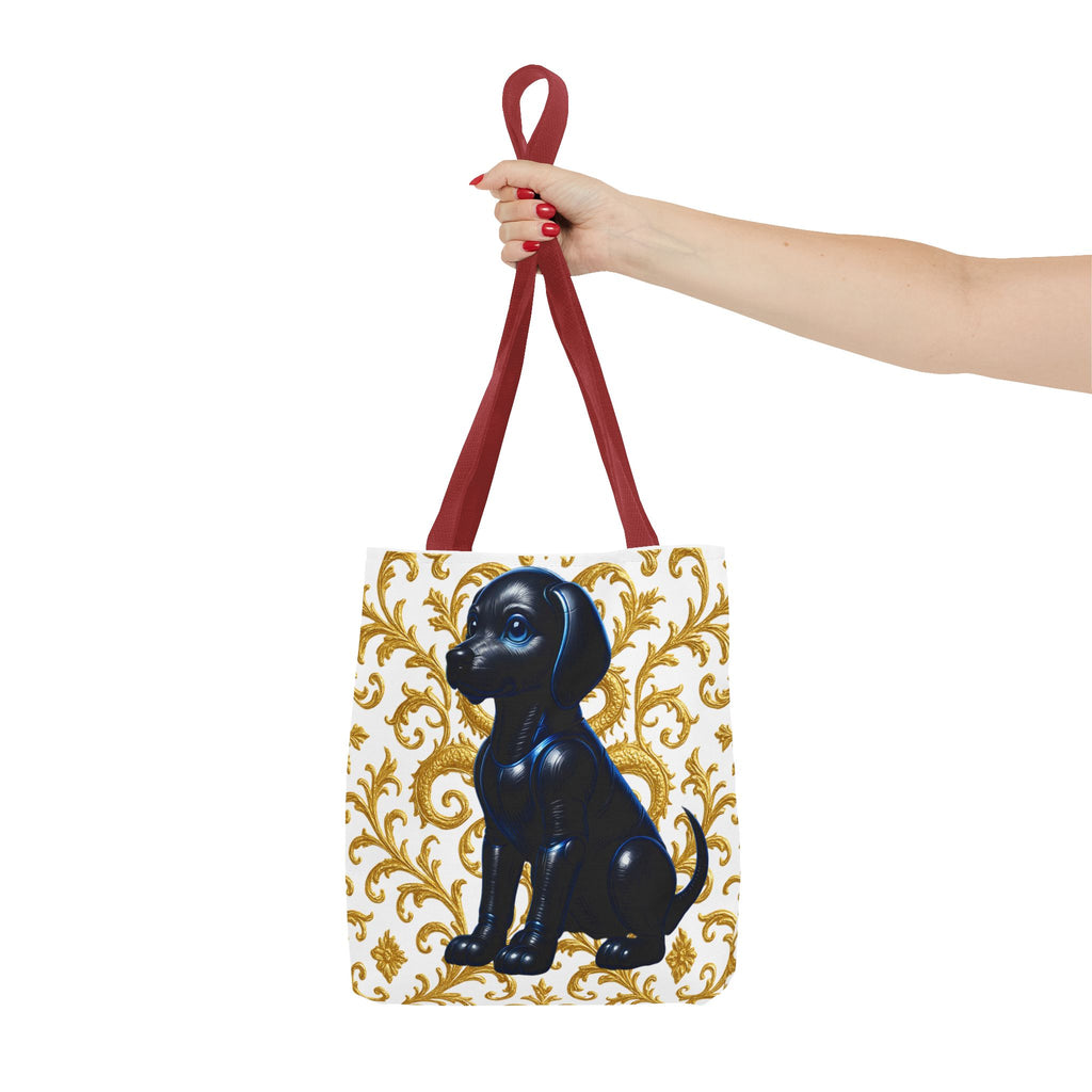 Luxury Black Dog Art Tote Bag – Gold Baroque Puppy Tote