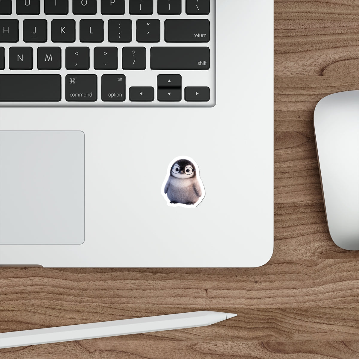Cute Nerd Penguin Die-Cut Sticker — Baby Penguin with Glasses for Laptops & Journals