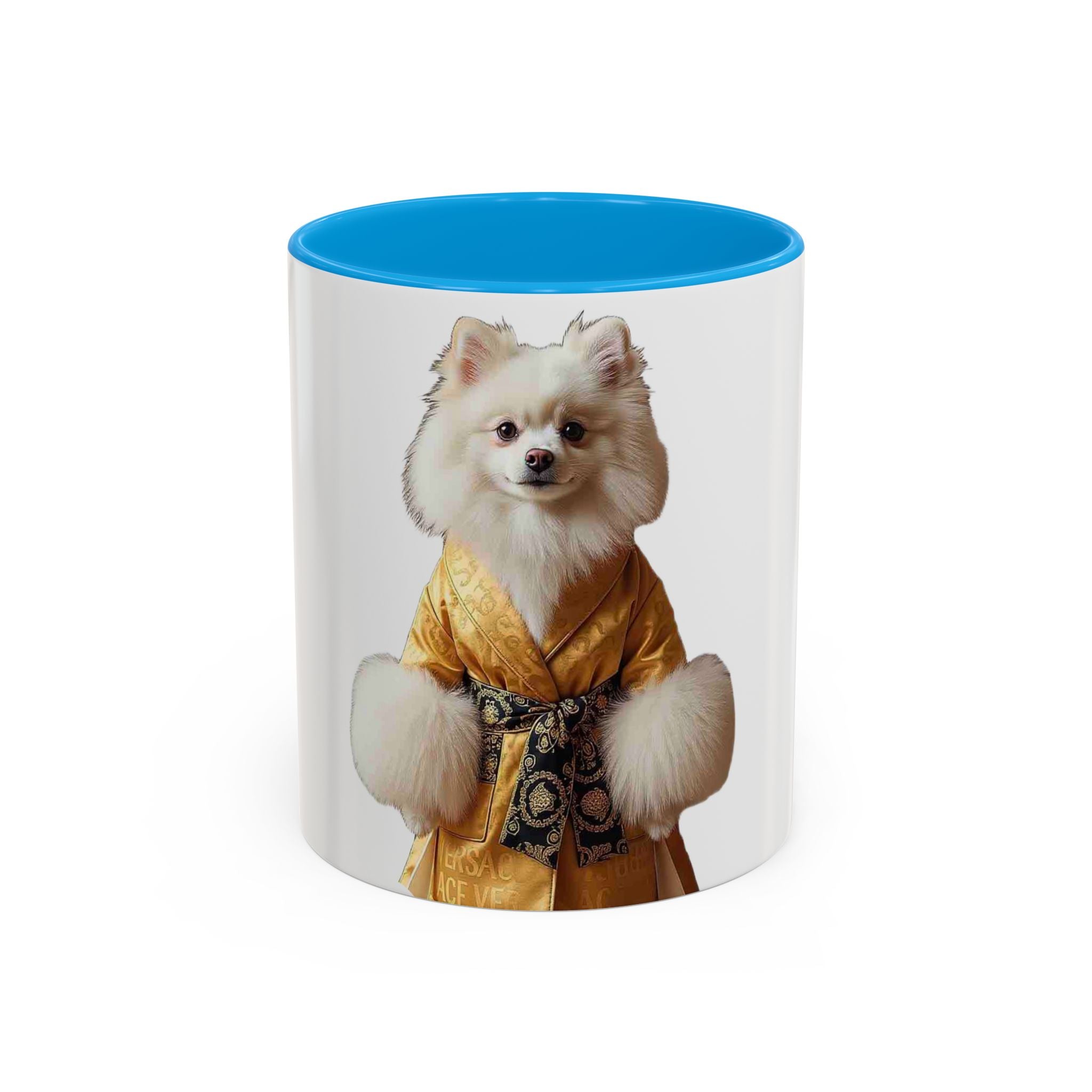Pomeranian in Golden Robe Mug — Colorful 11oz & 15oz Ceramic Coffee Mug