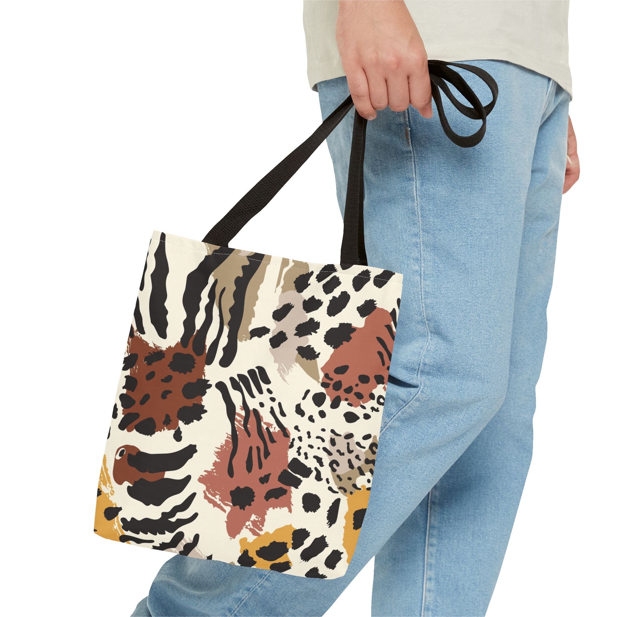 Animal Print Tote Bag — Neutral Safari Pattern AOP