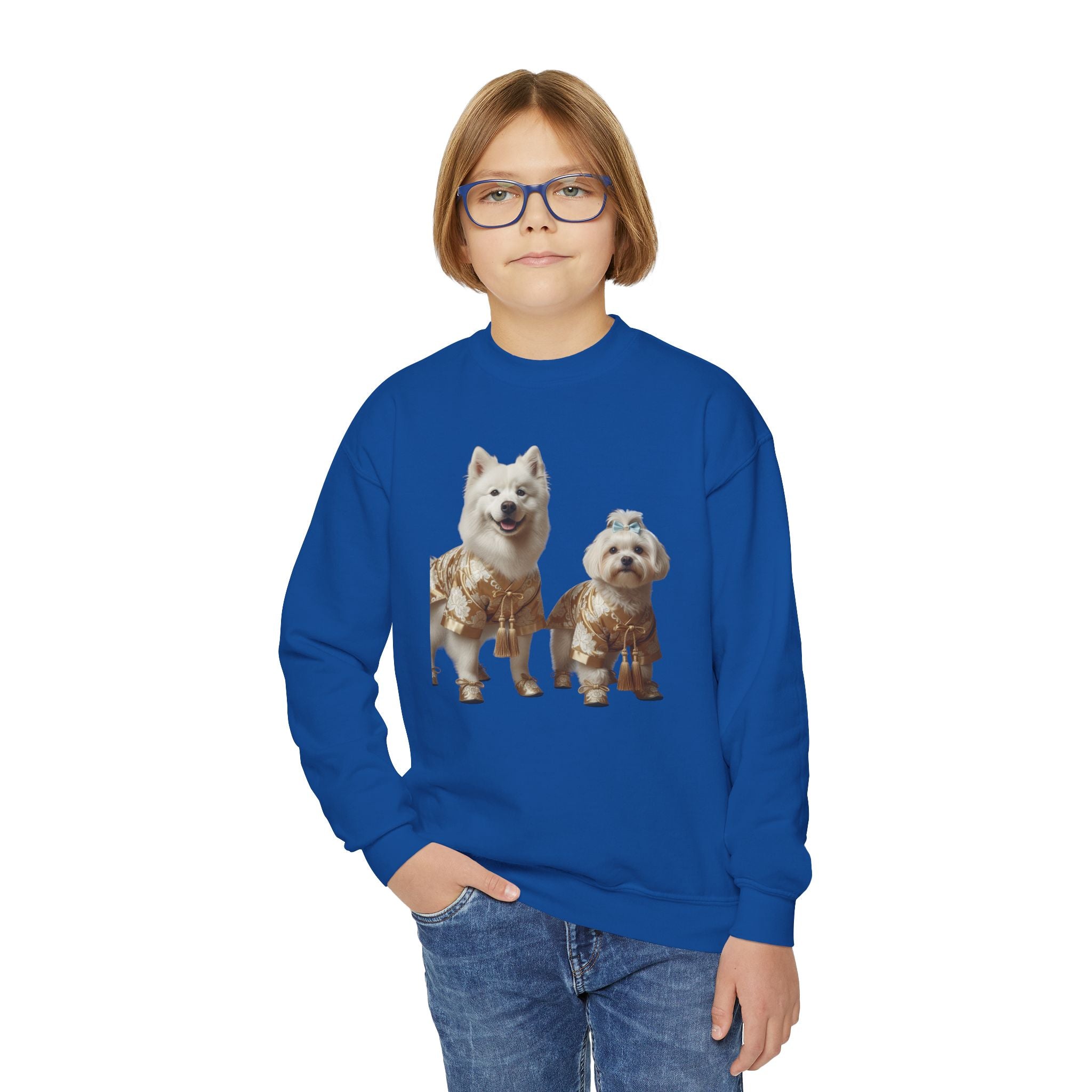 So Cute They Choose It First — Kids Sweatshirt with Twin Dog Illustration