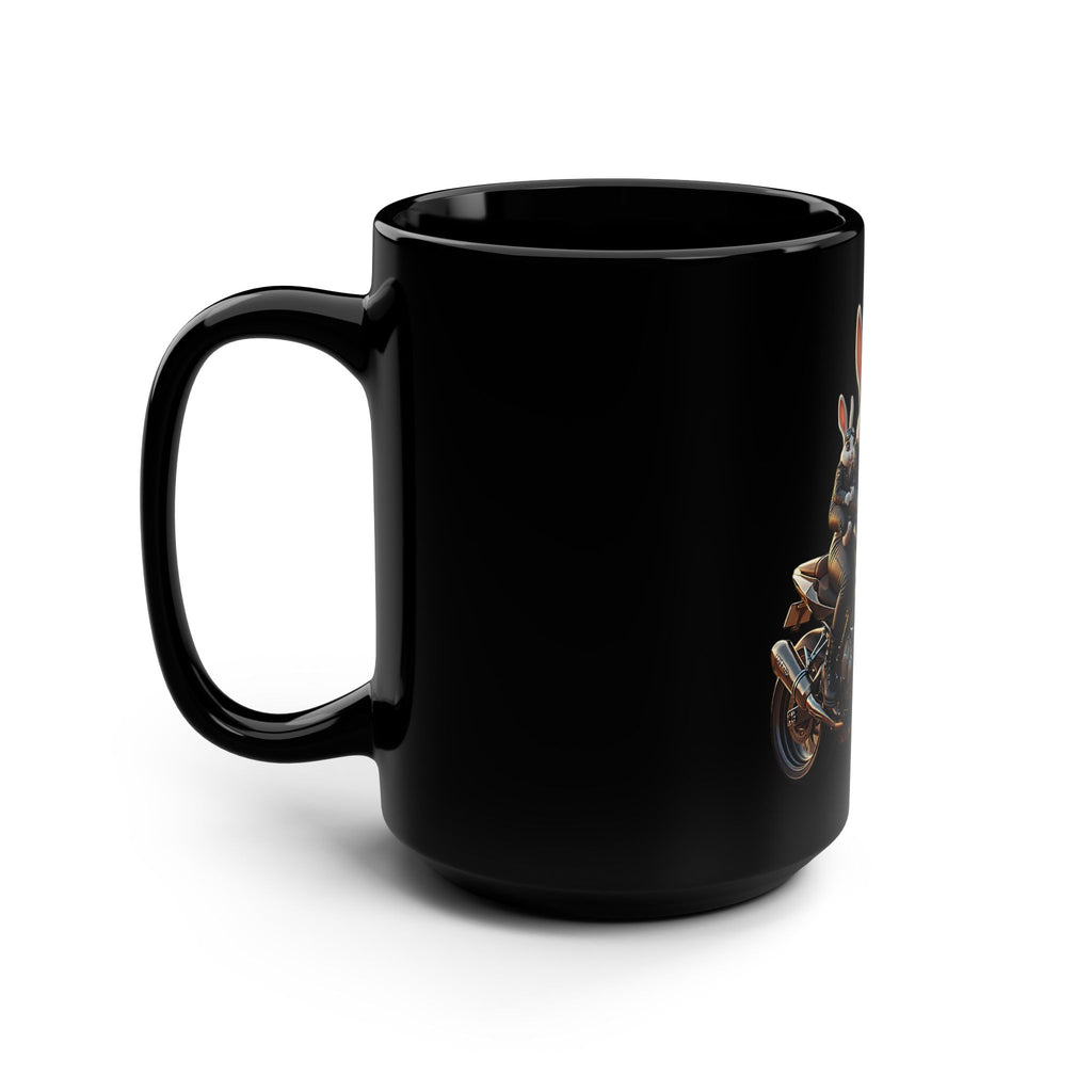 Duo Bunny Rider Motorcycle Art Mug — 15oz Black Ceramic