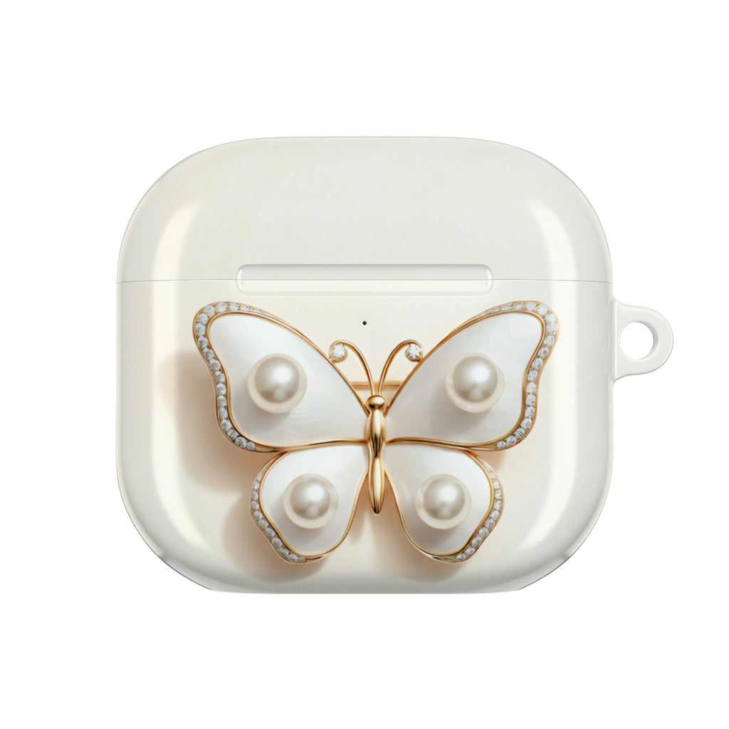 Pearl & Gold Butterfly AirPod Case — Jewelry-Inspired White Elegant Accessory