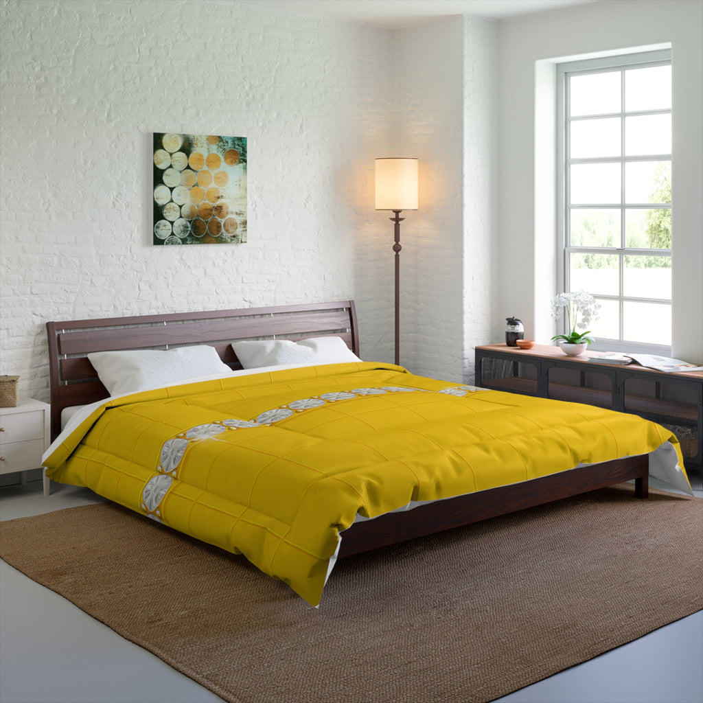 Quiet Gold Comforter Minimal Yellow Bedding with Signature Line