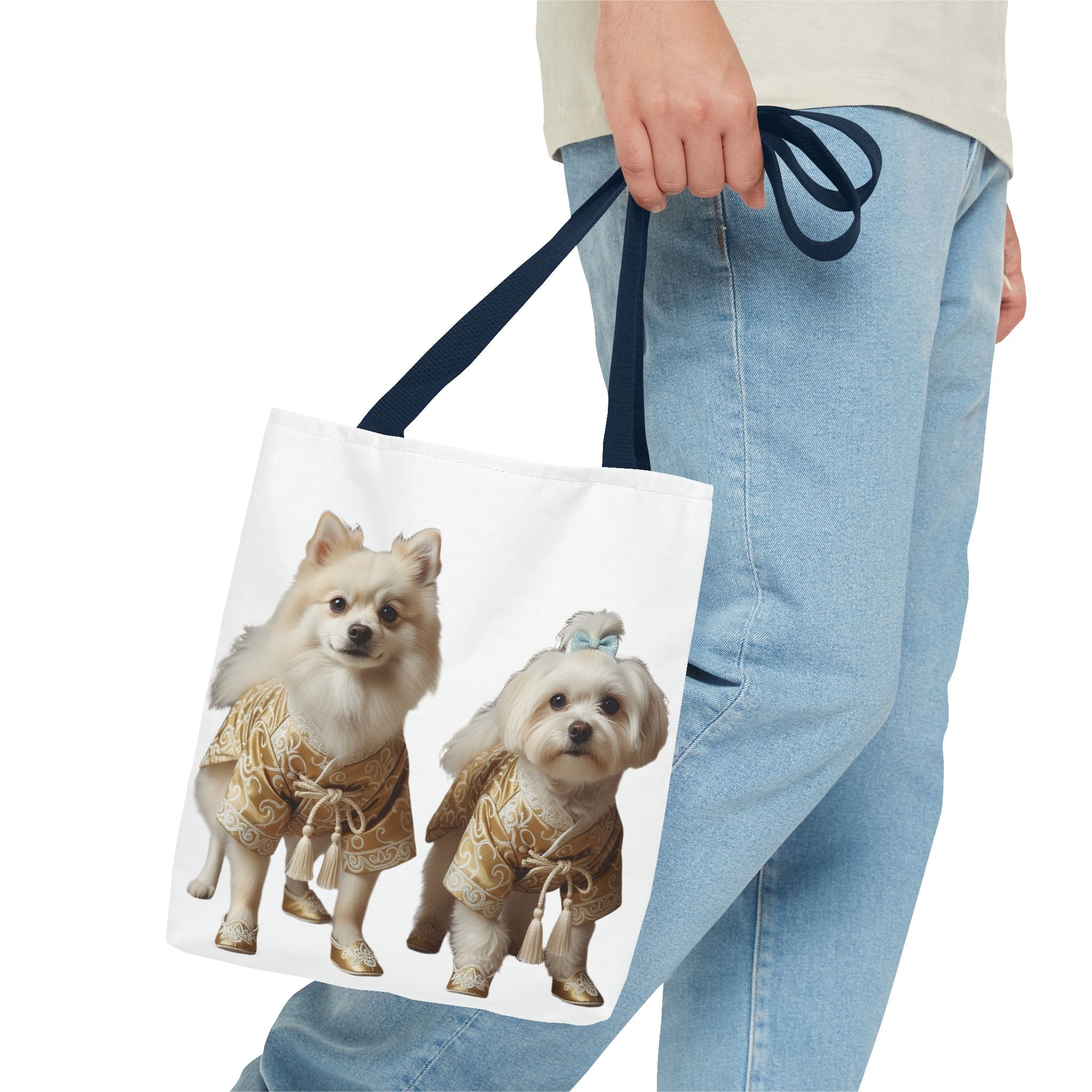 Cute Dogs Printed Tote Bag — Pomeranian & Shih Tzu in Sweaters All-Over Print
