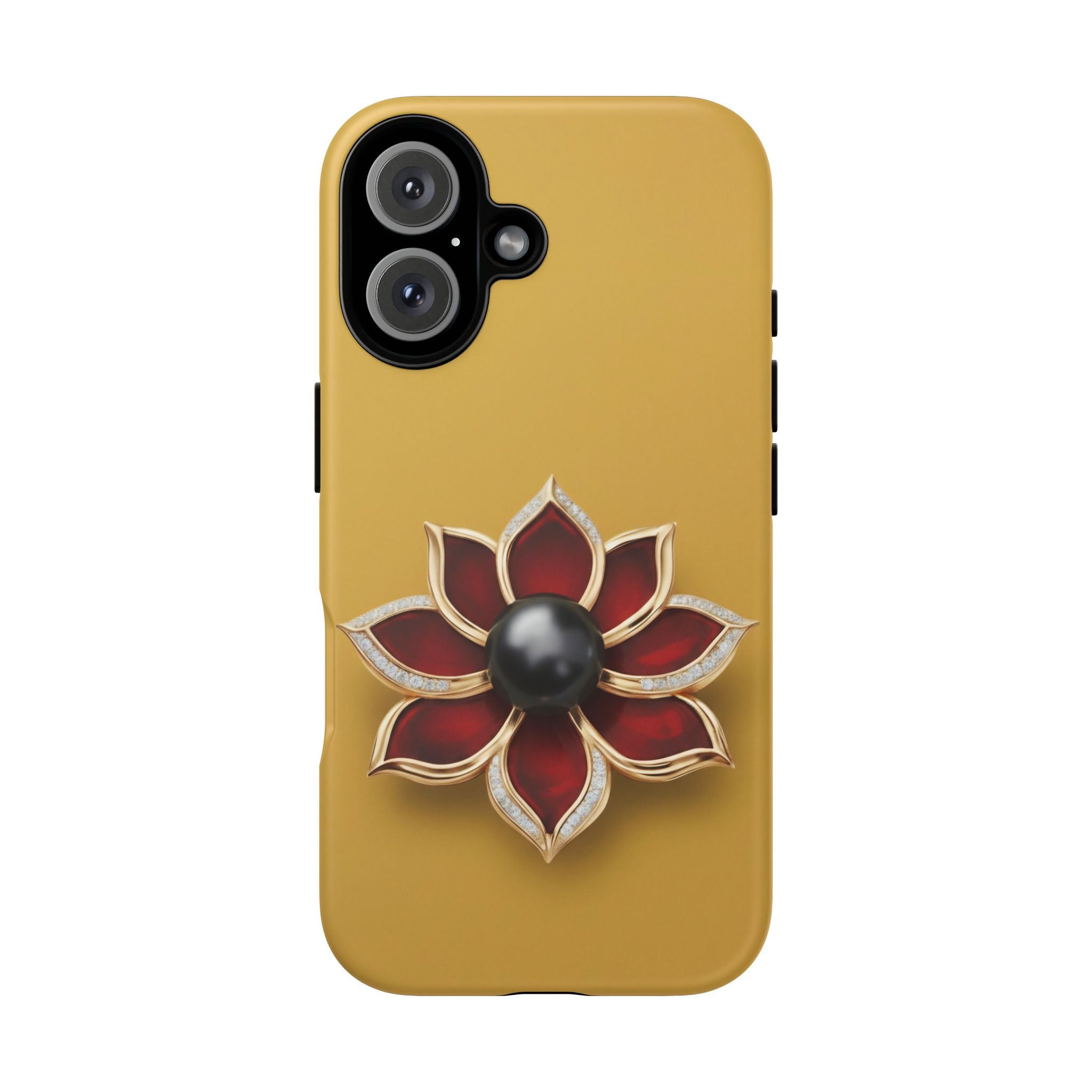 Gold & Red Floral Jewel Phone Case — Raised Flower Grip
