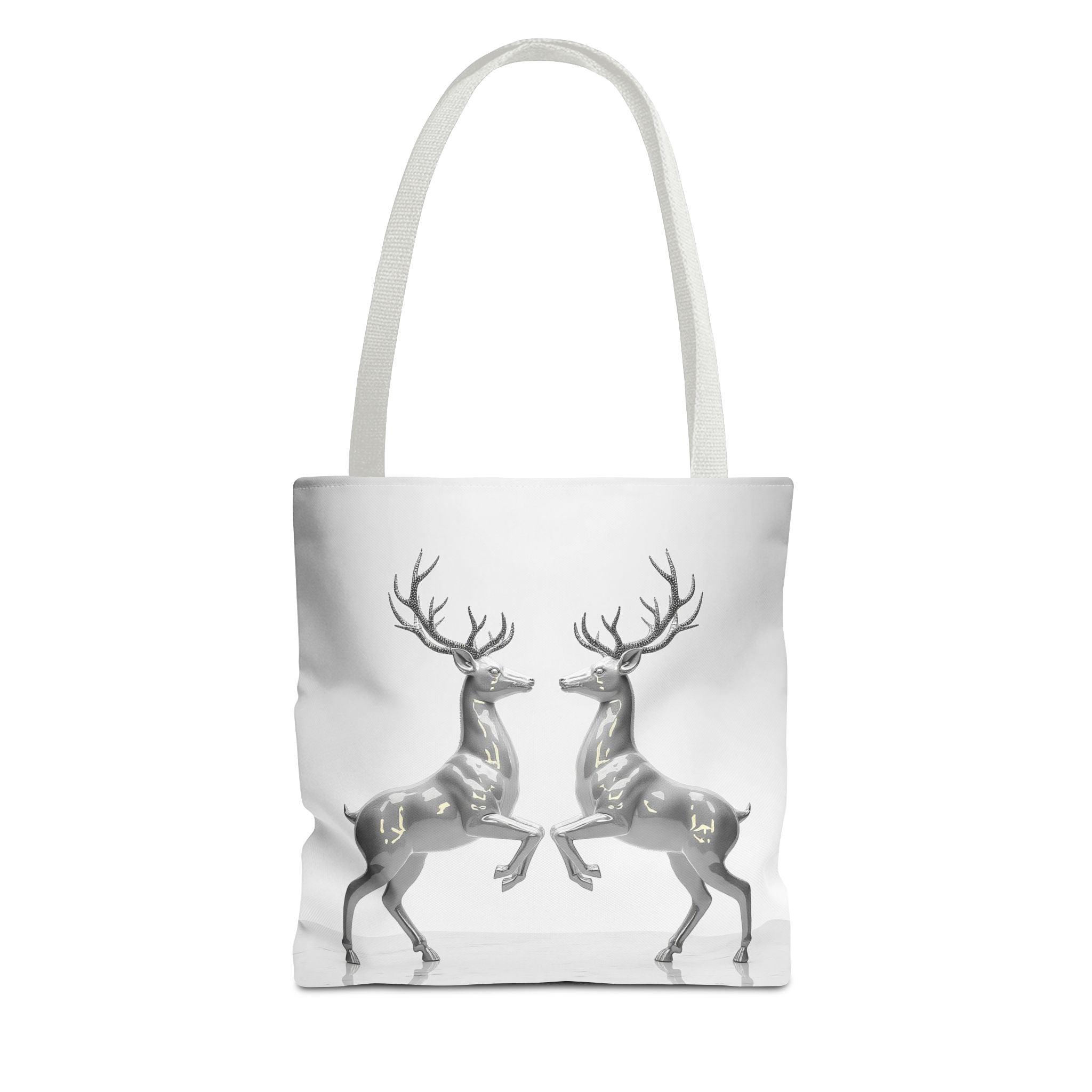 Silver Stag Mirror Tote Bag — Elegant Deer Print Eco Shopper