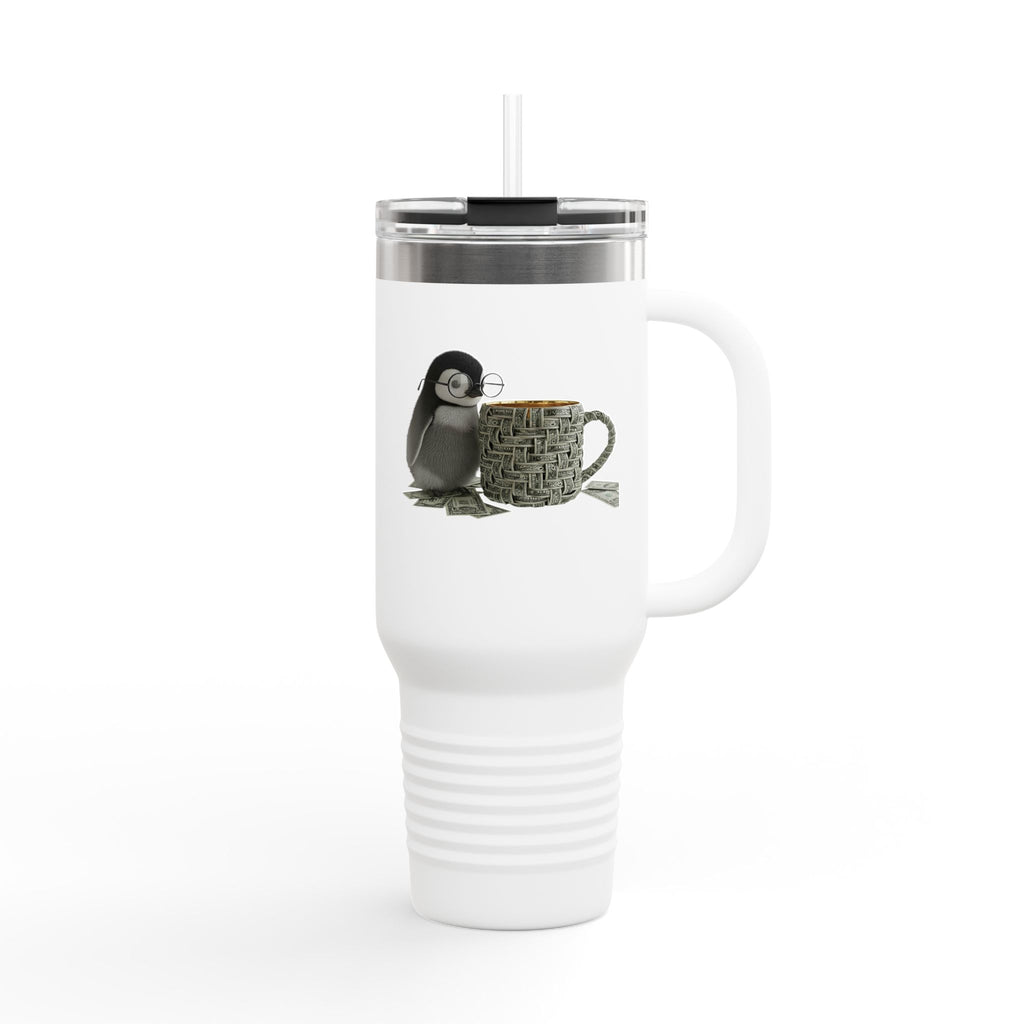 Penguin Money-Mug 40oz Insulated Travel Tumbler — Motivational Coffee Cup