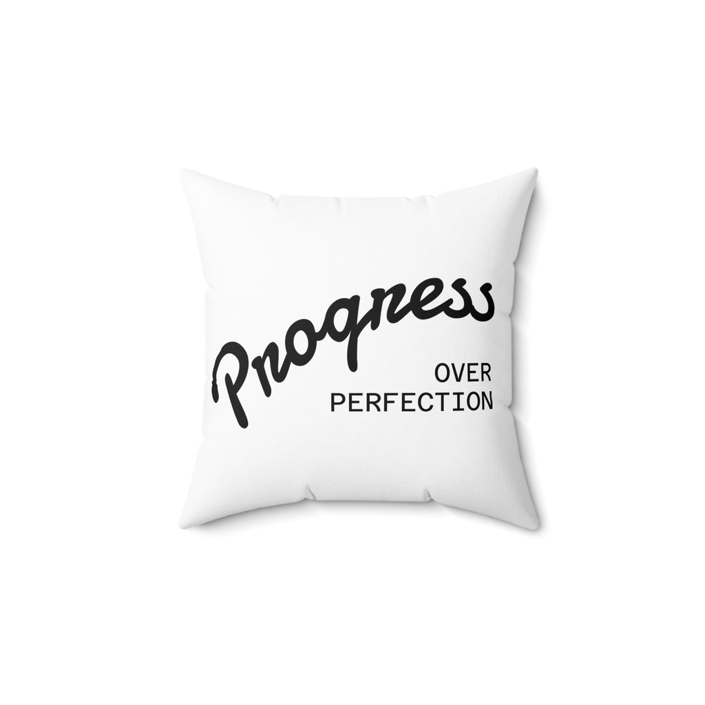 Progress Over Perfection Pillow — Motivational Black & White Accent Cushion