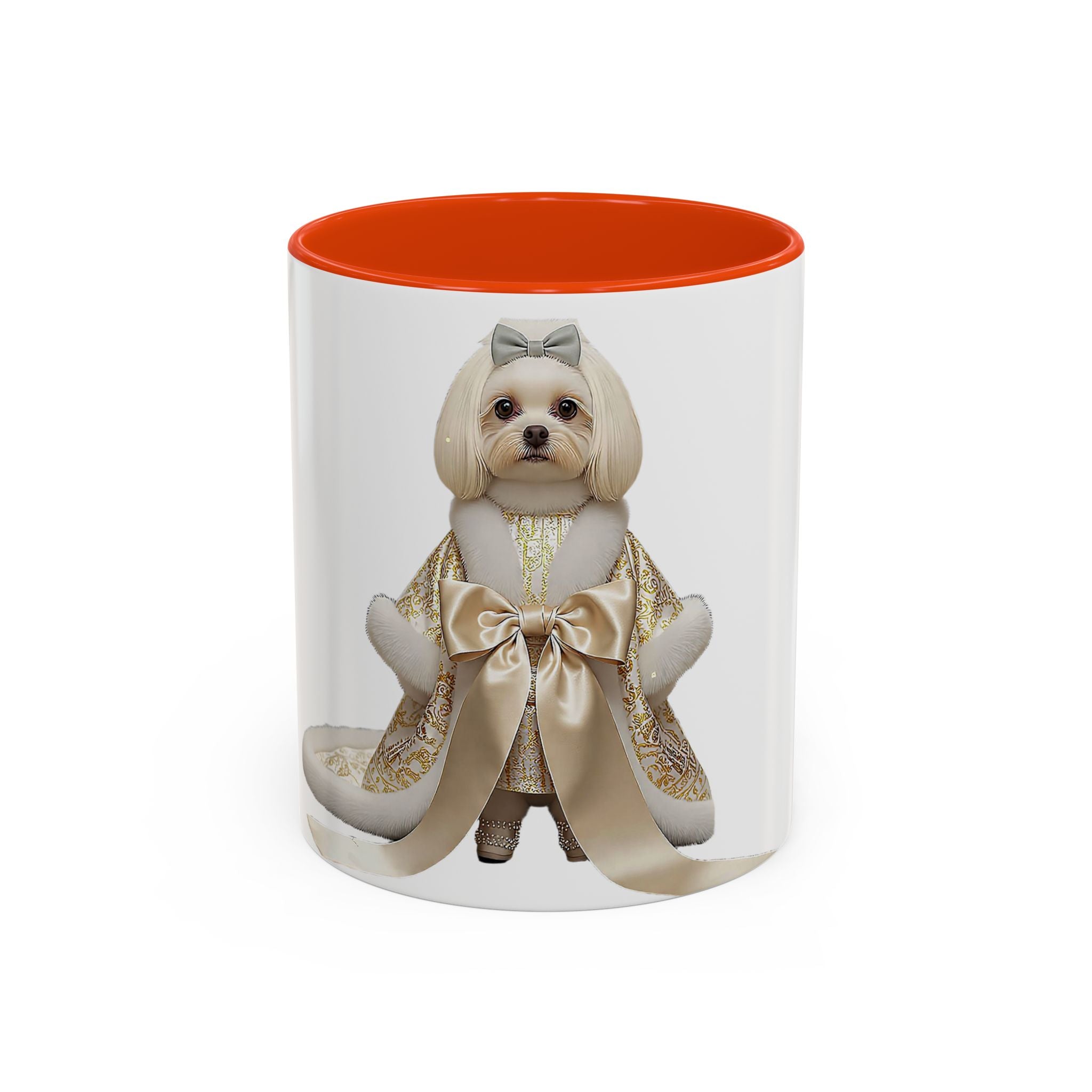 Regal Pup Love Mug – Elegant Gold Ribbon Edition