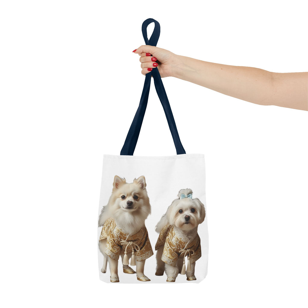 Cute Dogs Printed Tote Bag — Pomeranian & Shih Tzu in Sweaters All-Over Print