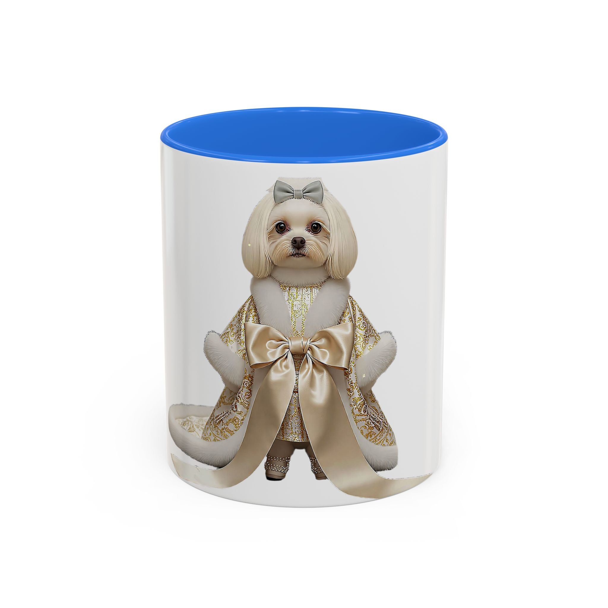 Regal Pup Love Mug – Elegant Gold Ribbon Edition