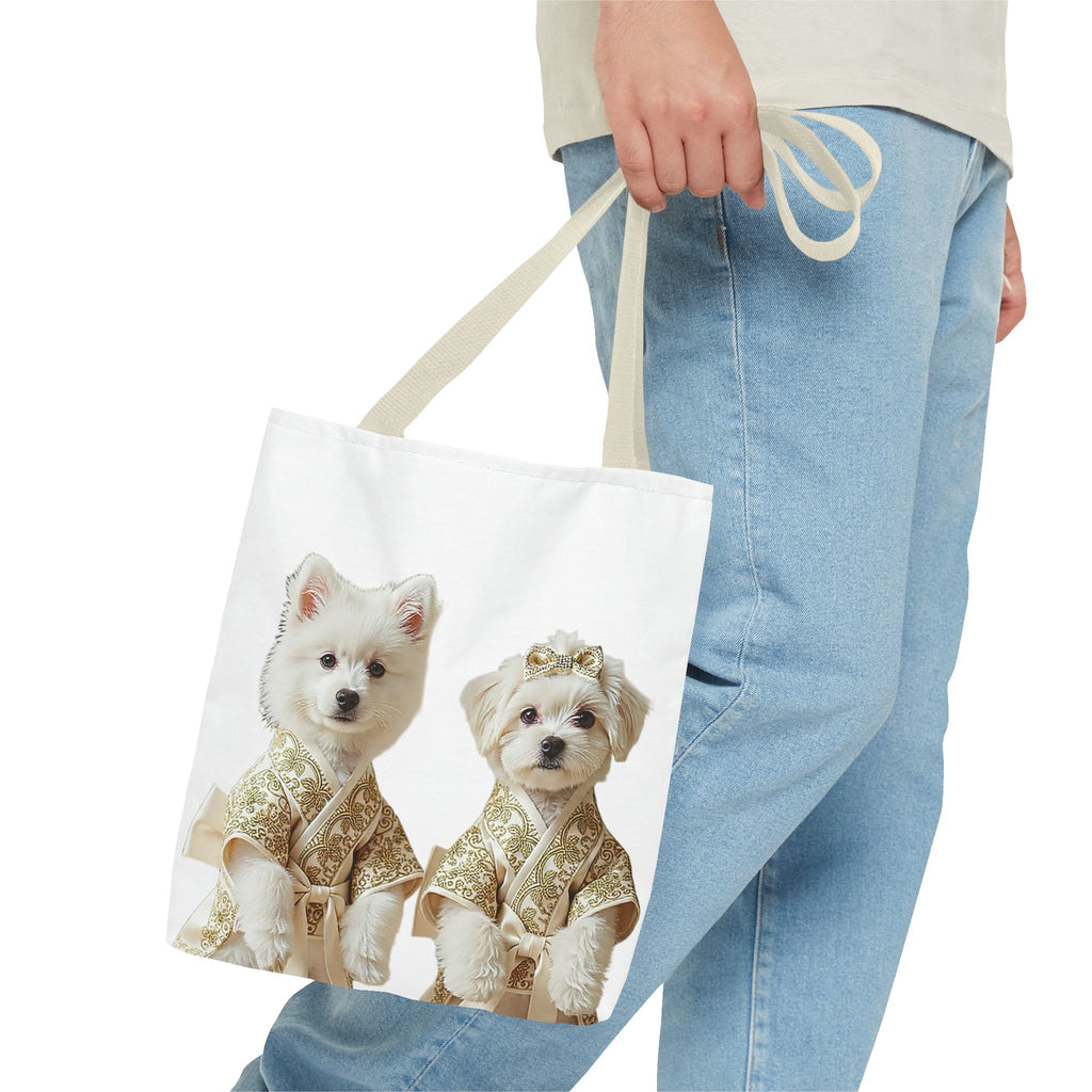 Royal Duo Dog Tote Bag – Elegant Couple Puppy Art Shoulder Bag