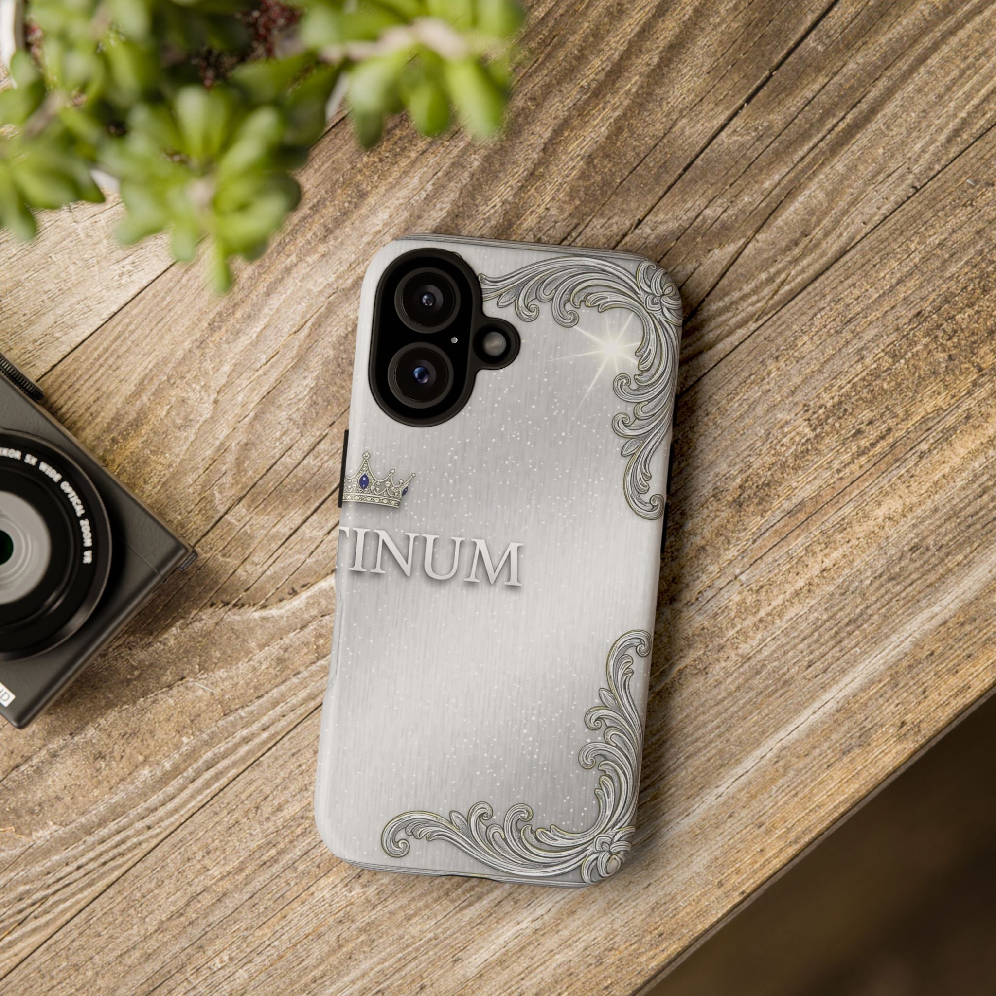 Brushed Silver Baroque iPhone Case — Luxury Minimalist Tough Cases