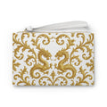 Ivory Gold Dragon Baroque Clutch Bag — Elegant Wristlet Pouch for Special Occasions