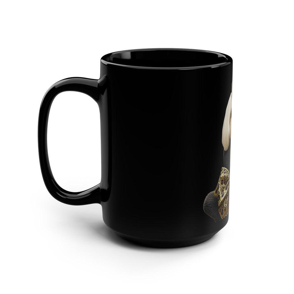 Black Ceramic Mug — Gold Royal Dog Illustration (15oz)