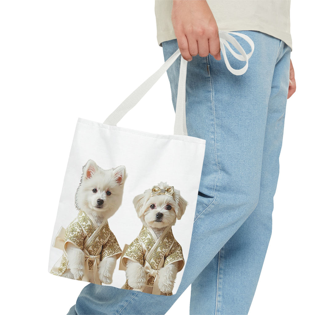 Royal Duo Dog Tote Bag – Elegant Couple Puppy Art Shoulder Bag