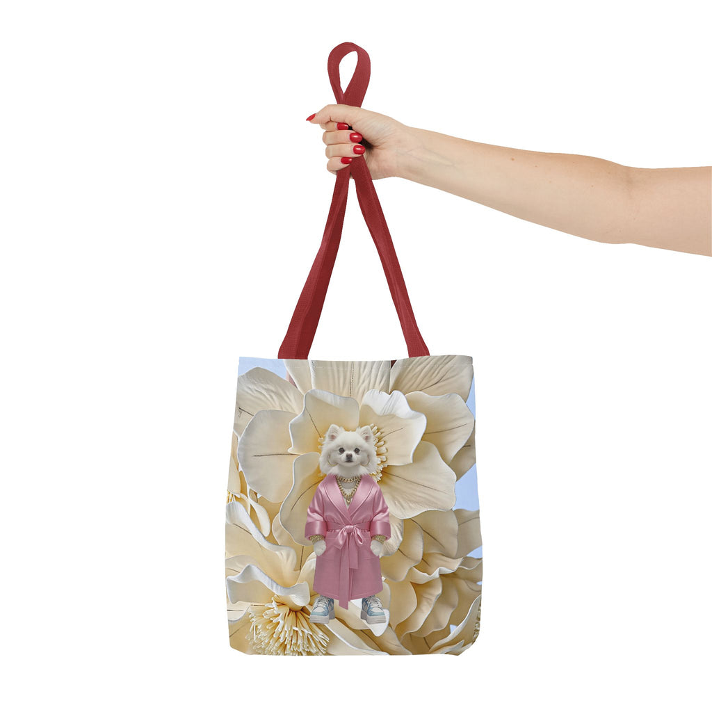 Elegant Dog in Pink Robe Tote Bag