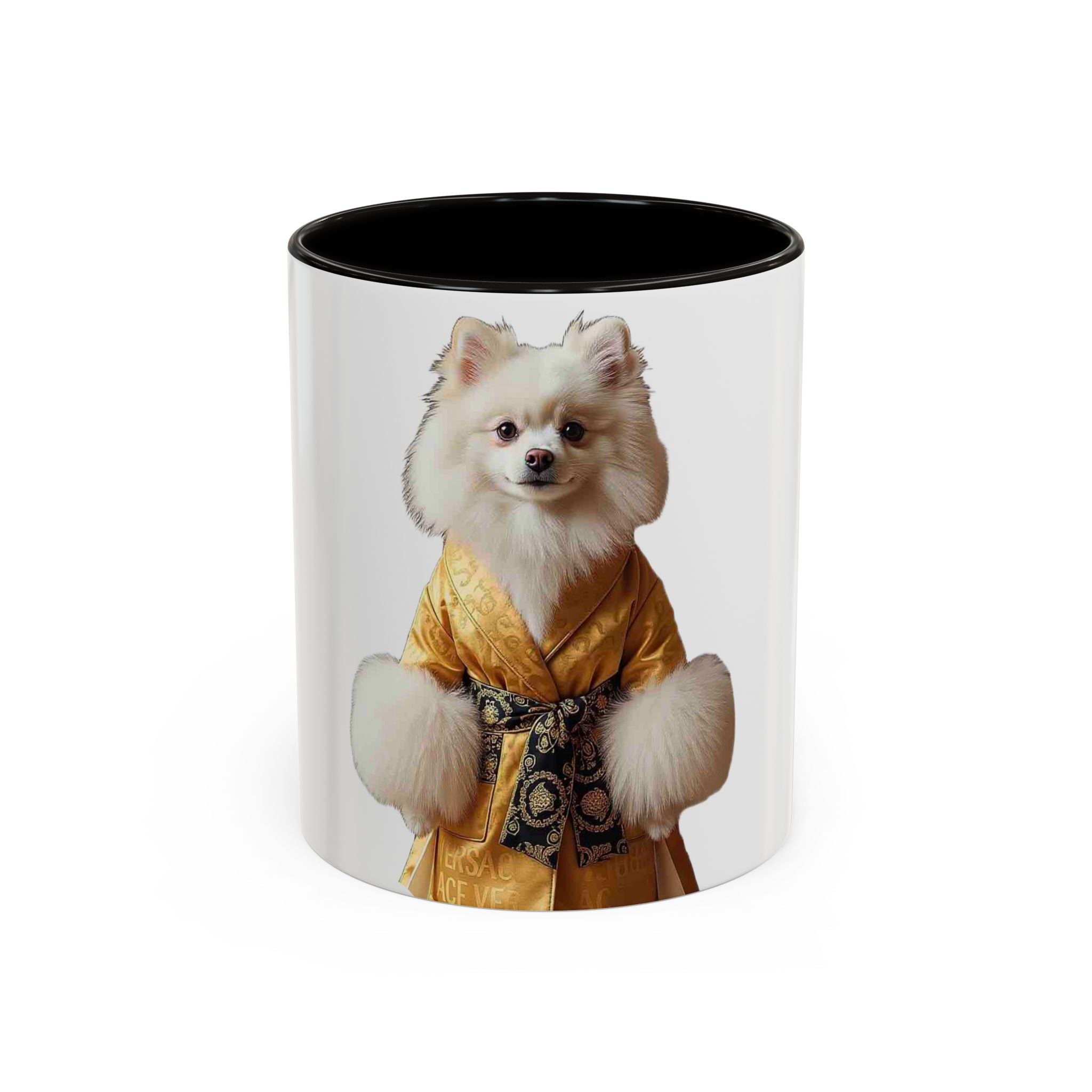 Pomeranian in Golden Robe Mug — Colorful 11oz & 15oz Ceramic Coffee Mug