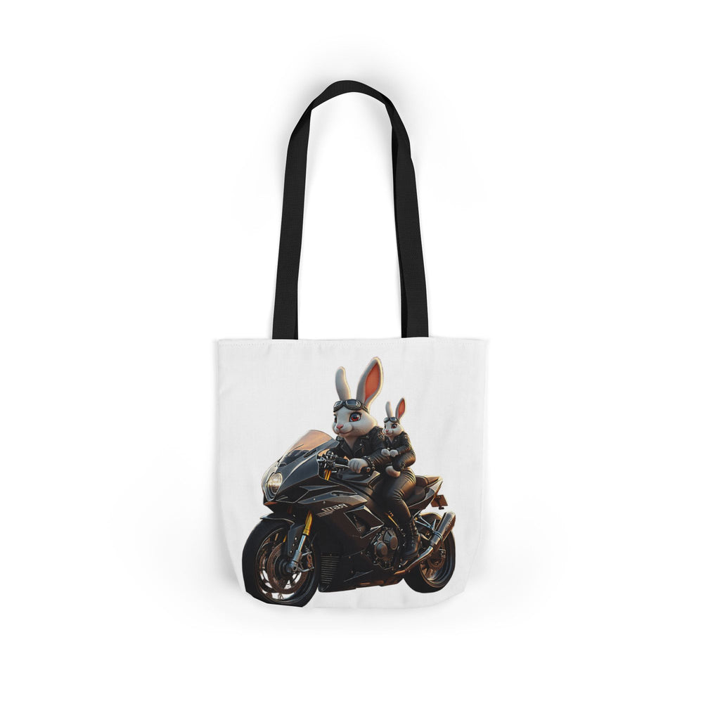 Biker Bunny Canvas Tote Bag — Cool Rabbit on Motorcycle Graphic