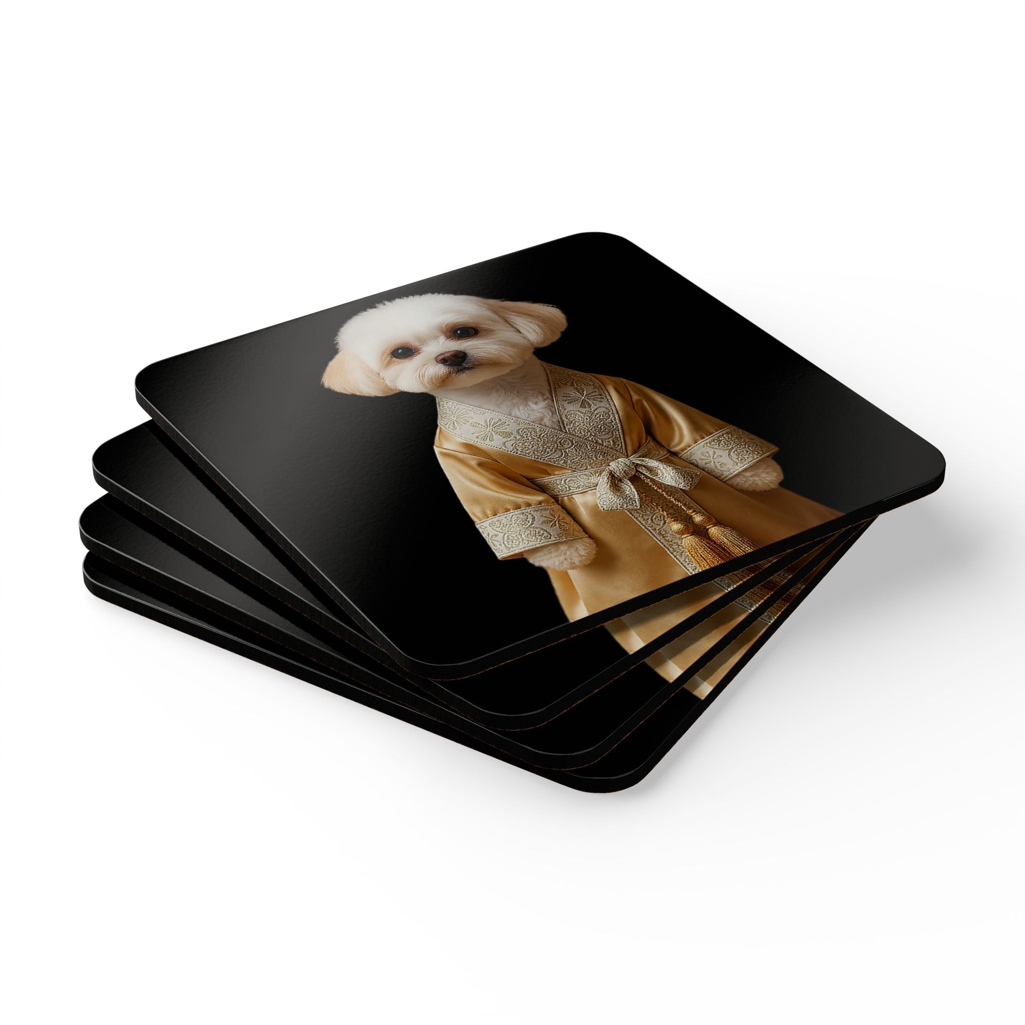 Royal Pup Cork Coaster Set | Luxury Dog Illustration Drink Coasters